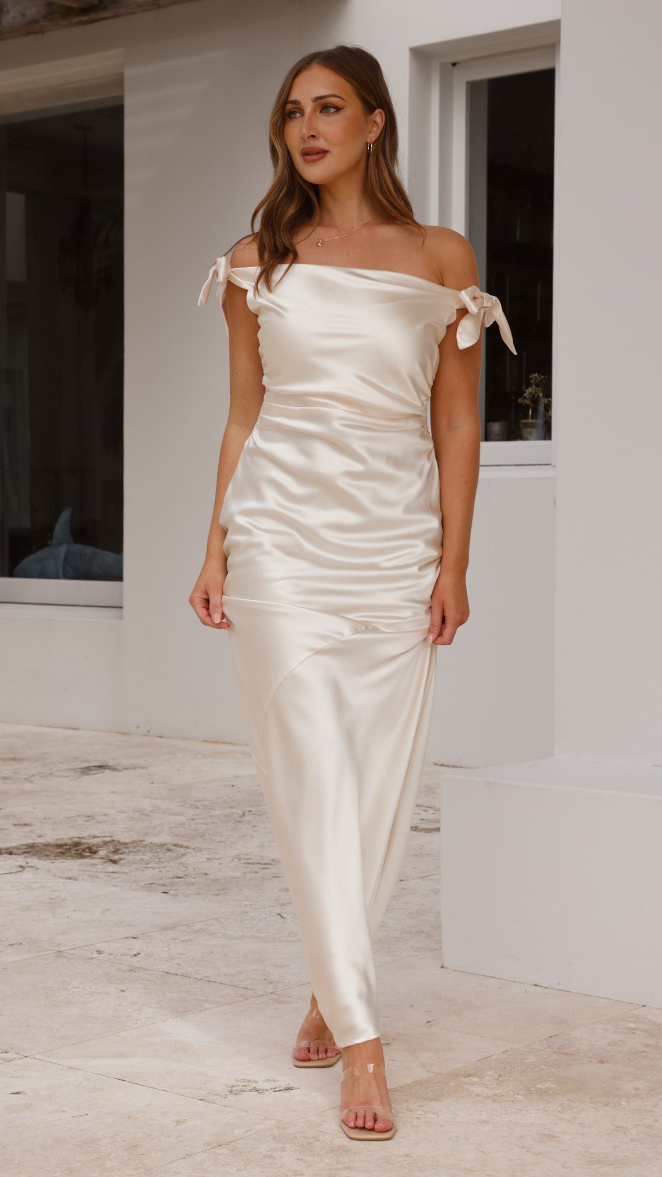 Frida Maxi Dress in Champagne - Elegant Long Flowy Summer Dress for Women, Perfect for Beach Vacations, Weddings & Date Nights