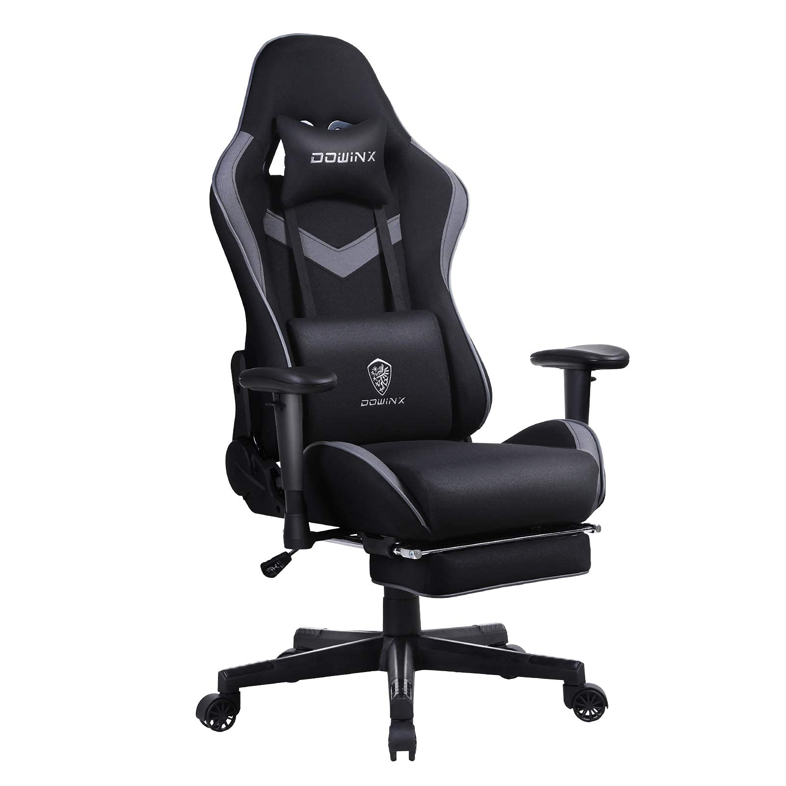 Dowinx Ergonomic Gaming Chair - High Back Office Chair with Breathable Fabric, Pocket Spring Cushion & Massage Lumbar Support - Adjustable Swivel Computer Chair with Footrest - Perfect for Gaming, Working & Home Office (Black)