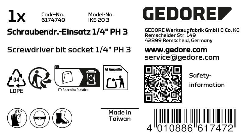 GEDORE IKS 20 3 Screwdriver Bit Socket 1/4