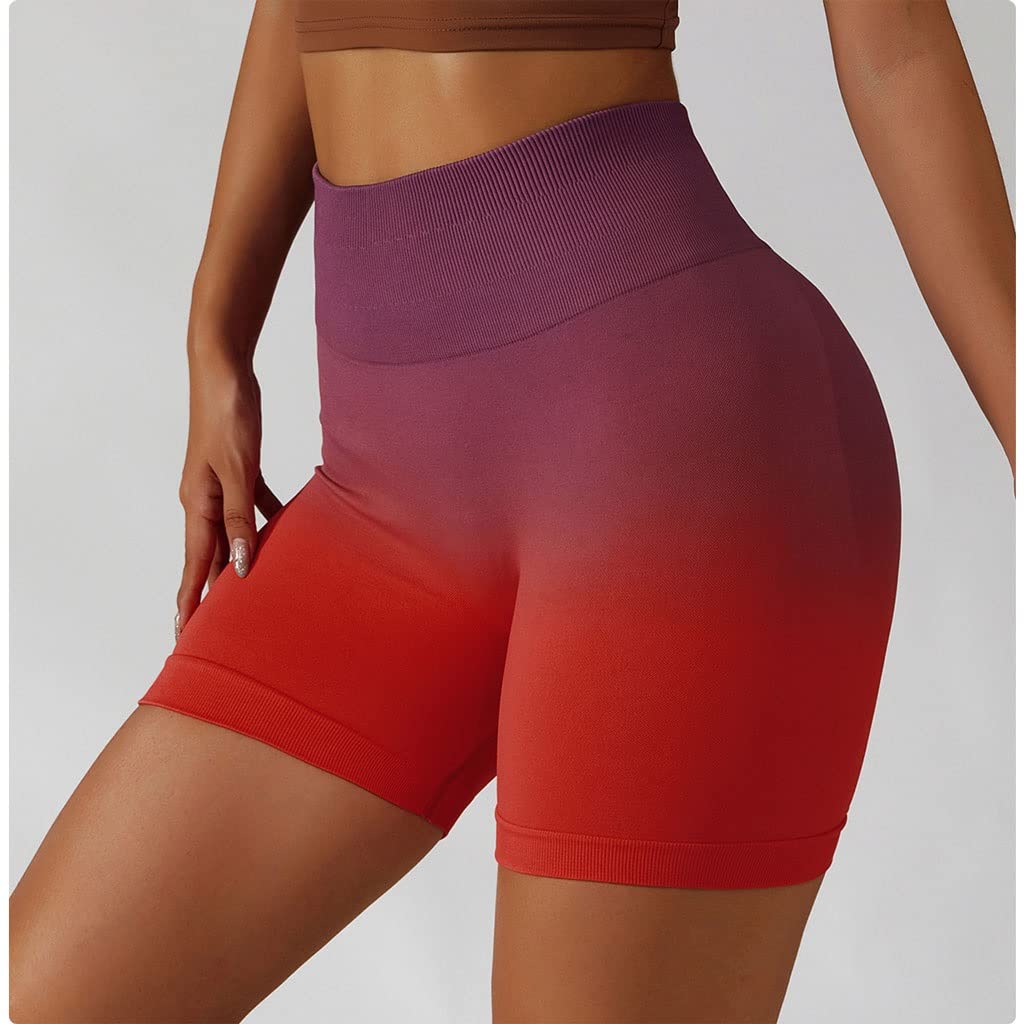Women's High Waist Gradient Yoga Shorts - Elastic Biker Fitness Leggings for Summer Sports & Workouts | Breathable & Comfortable for Running, Gym, Cycling & Yoga (Color: B, Size: Small)
