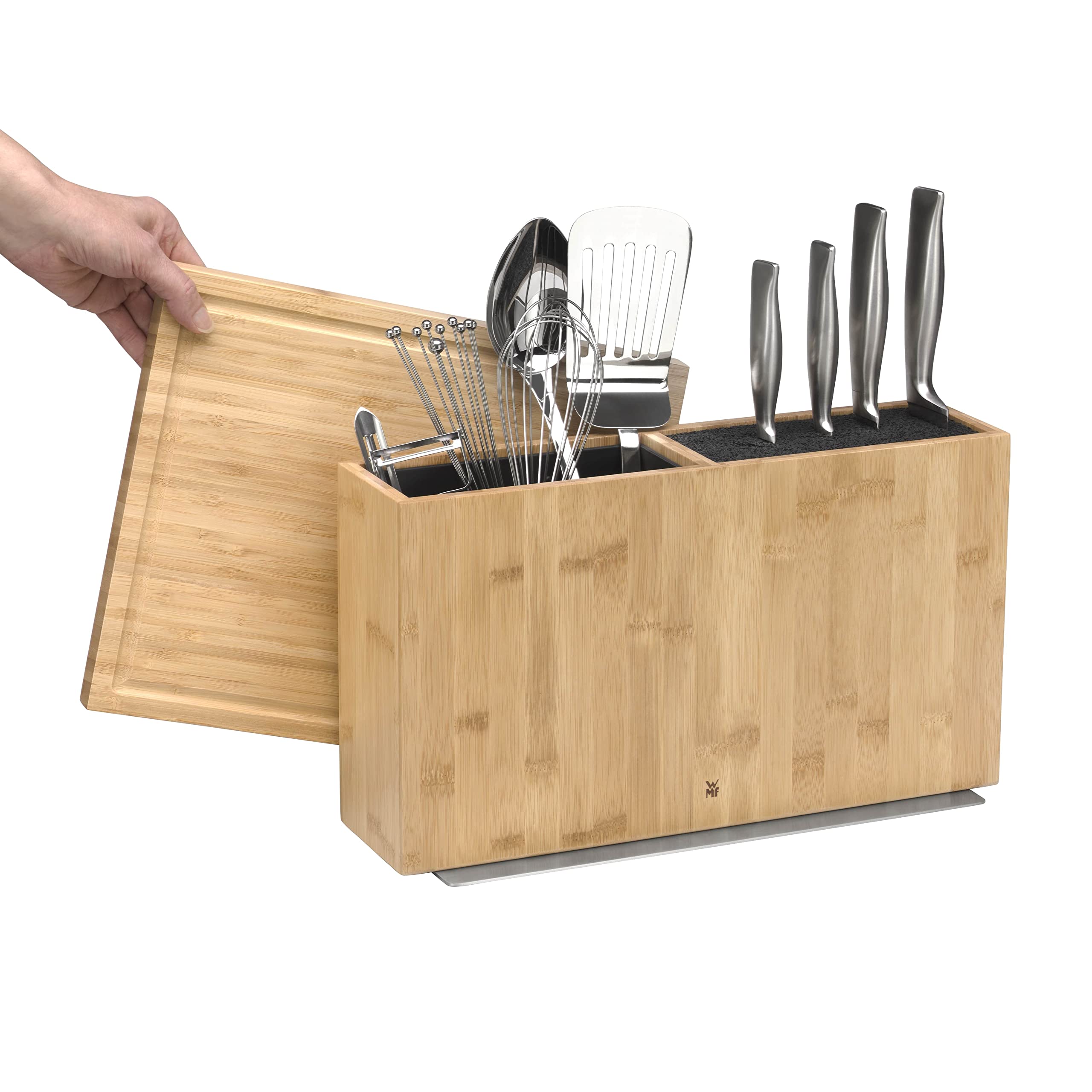 WMF 3-in-1 Knife Block Set with Utensil Holder & Cutting Board - Bamboo Wood Storage for 3-4 Knives, Kitchen Tool Organizer - Perfect for Countertop Organization & Cooking Prep