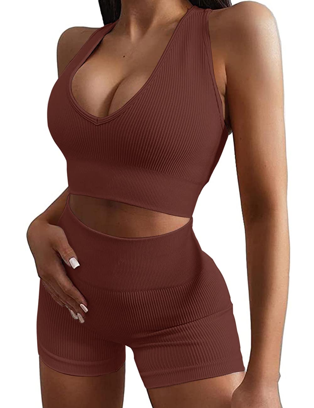 Micoson Women's Seamless Workout Sets - 2 Piece Ribbed Racerback Activewear Outfit for Yoga, Gym & Running | Comfortable Exercise Clothes for Women