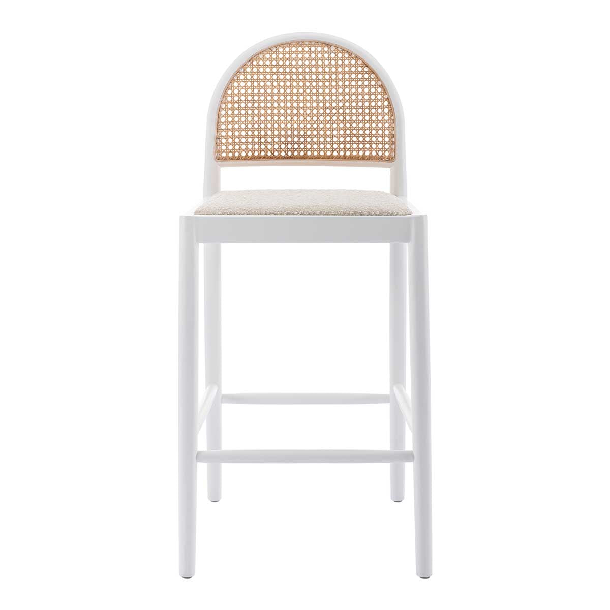 Capri Rattan Boucle Arch Bar Stool - Modern Woven Counter Height Stool for Kitchen Island, Breakfast Nook & Home Bar Decor