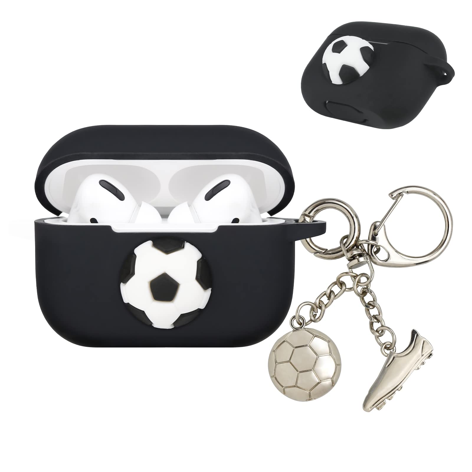 3D Soccer Silicone Case for AirPods Pro - Sporty Protective Cover with Keychain for Active Lifestyles