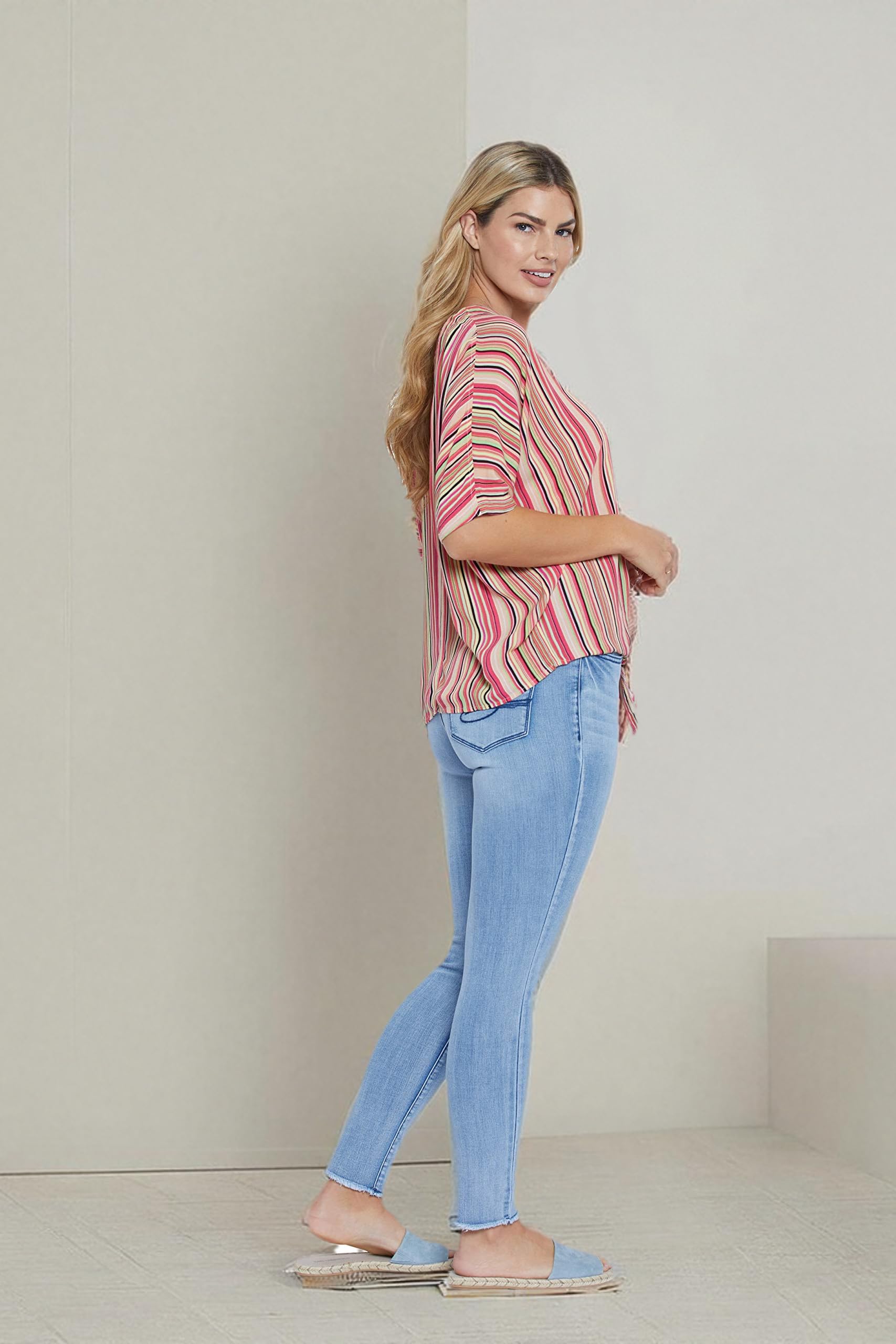 Seven7 Women's Short Sleeve Button Down Tie Front Blouse - Casual Office Wear & Summer Outfits