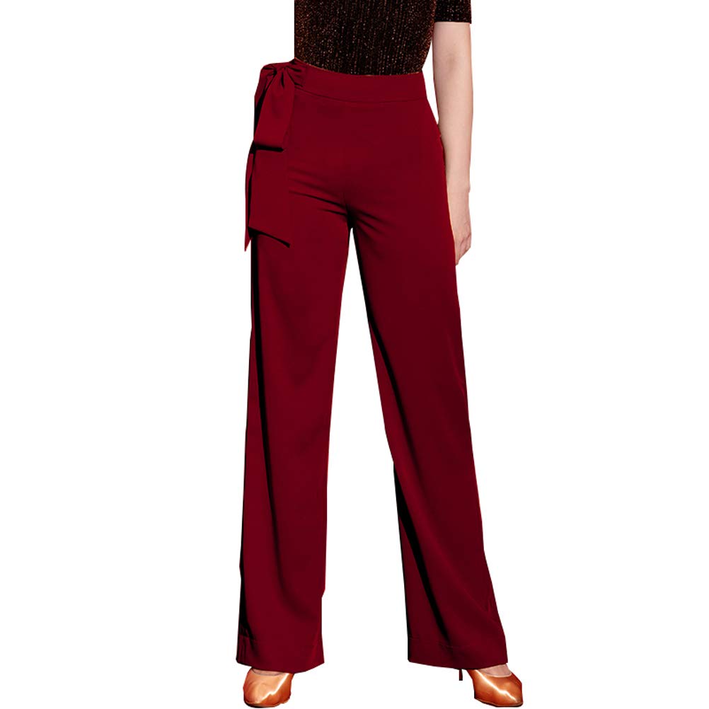 Professional Women's Latin Ballroom Dance Pants - High Waisted, Breathable & Sleek with Streamer for Modern Dance, Salsa, Tango & Performance