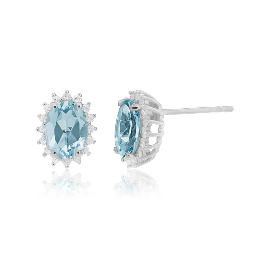 9ct White Gold Aquamarine and Diamond Cluster Stud Earrings - Elegant Jewelry for Women, Perfect for Weddings, Parties & Special Occasions