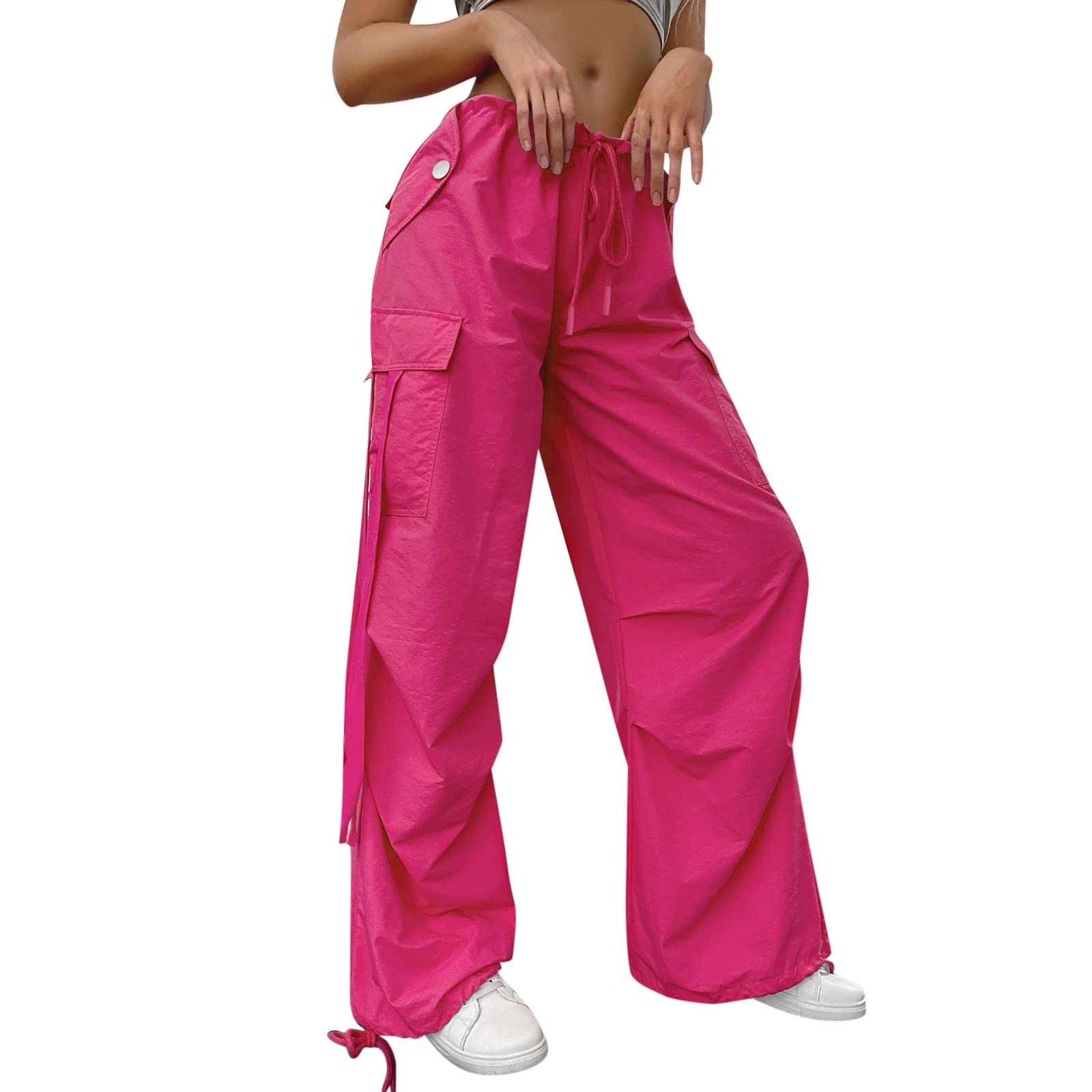 **GILIGEGE Women's High Waist Loose Cargo Jogger Pants with Pockets - Plus Size Casual Parachute Pants in Green - Perfect for Outdoor Activities, Travel & Everyday Wear**