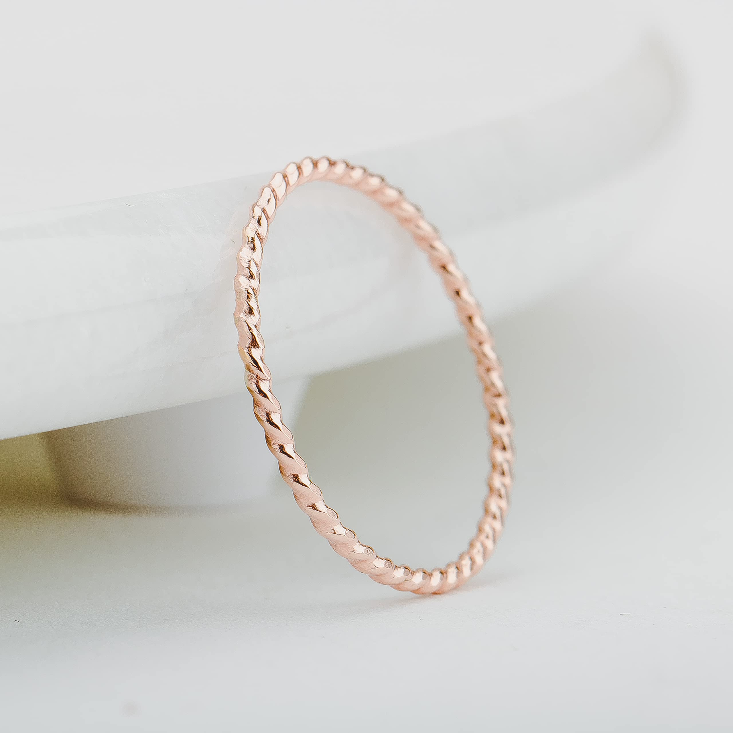1mm Thin Twisted Rope Stacking Ring in 14K Gold, Rose Gold or Silver | Comfort Fit Band for Women | Sizes 2-12 | Perfect for Layering, Everyday Wear & Gift Giving