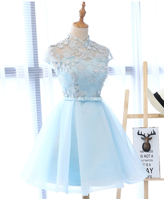 Light Blue Applique Short Prom Dress - Elegant Blue Homecoming Dress for Teens, Perfect for Dances, Parties & Special Occasions