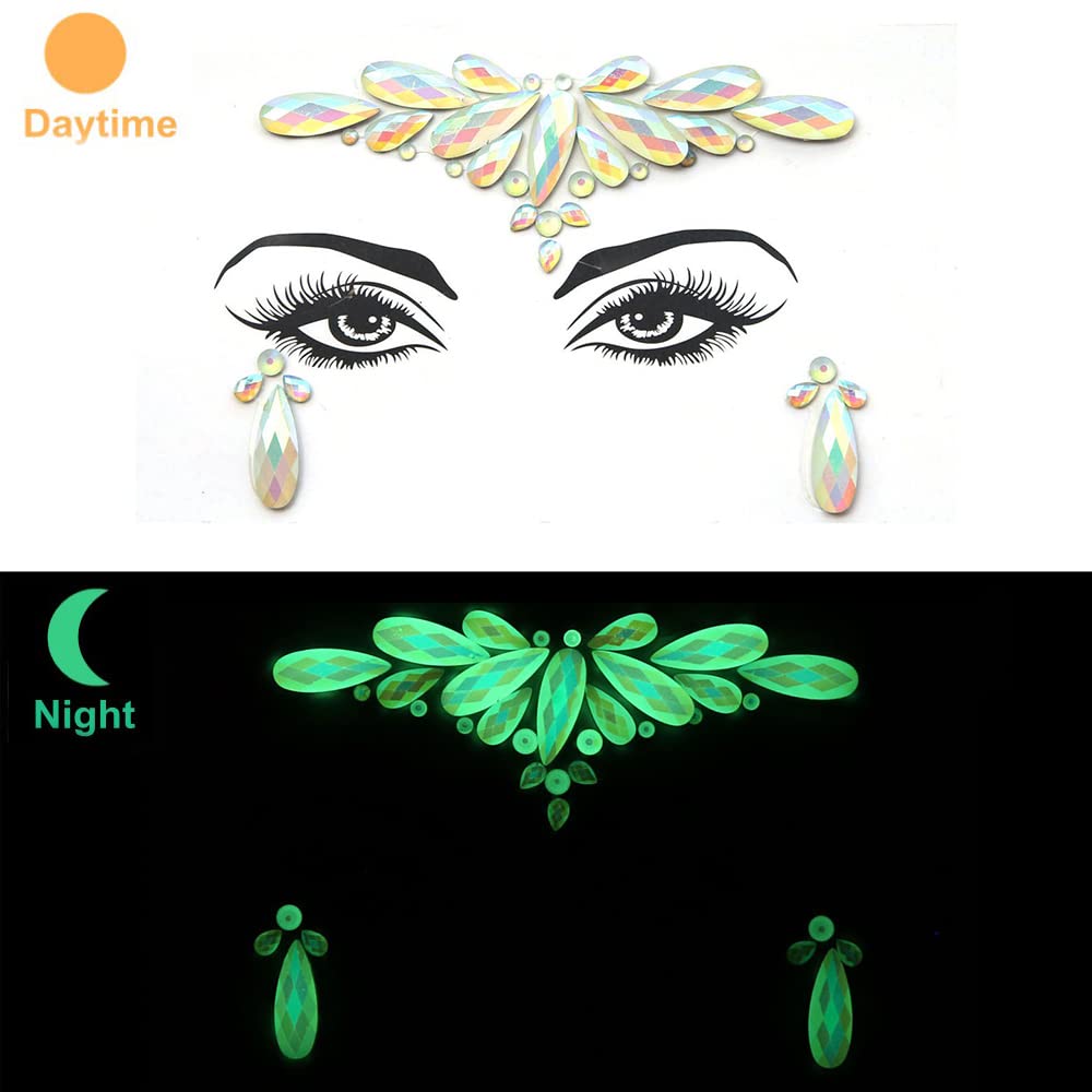 Glow in the Dark Face Gems - S.A.V.I 3D Luminous Crystal Stickers for Face & Body, Self-Adhesive Rhinestone Tattoos for Women & Girls - Perfect for Parties, Weddings, Festivals & Nightclubs