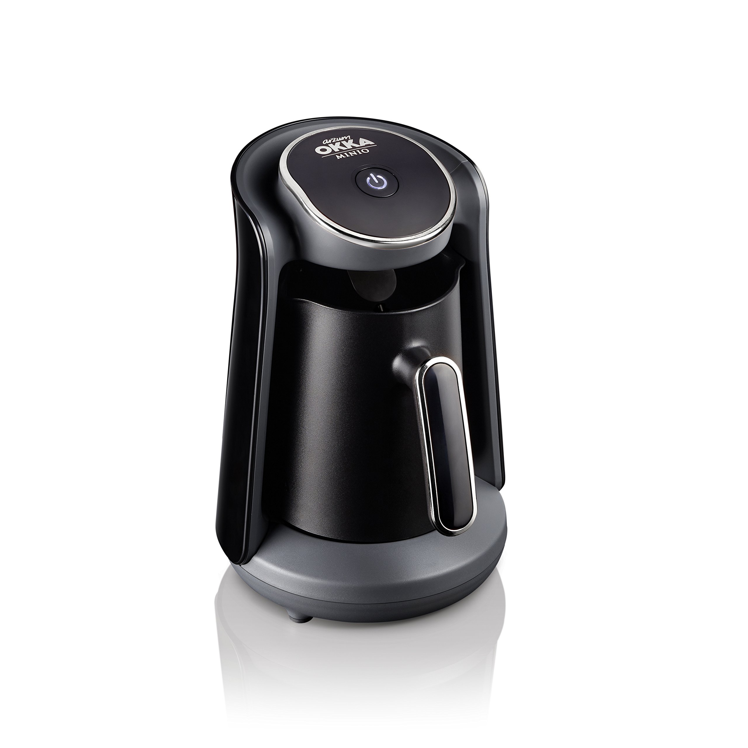 Arzum Okka Minio Automatic Turkish Greek Coffee Maker Machine - 4 Cup Capacity, 120V US Plug (Black/Silver) - Perfect for Home, Office & Mediterranean Coffee Lovers