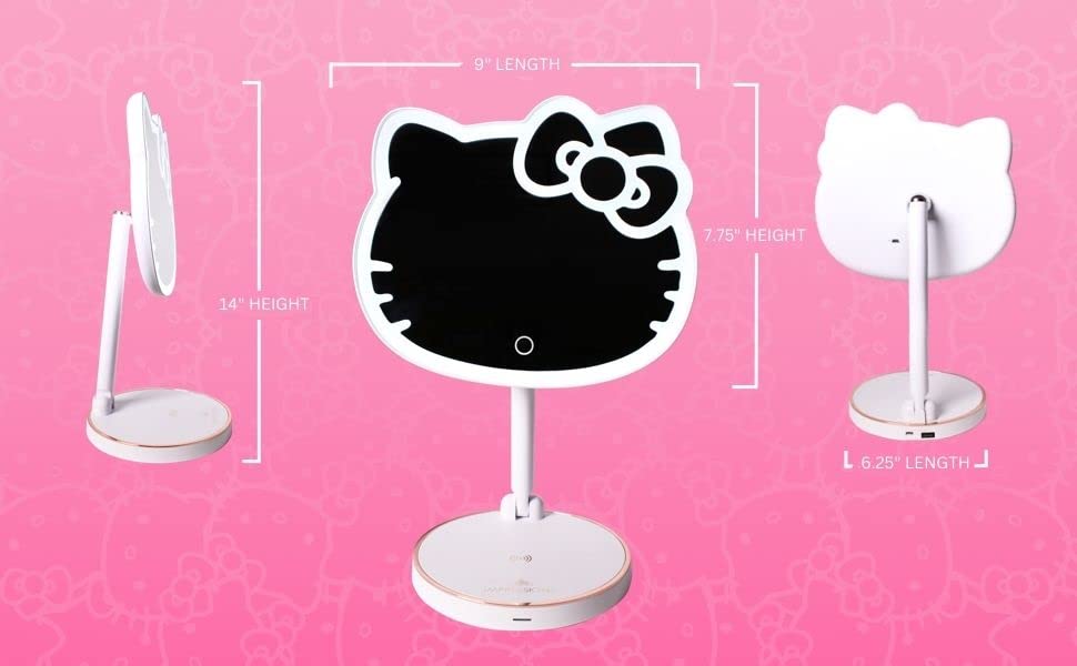 Hello Kitty LED Makeup Mirror with 360° Rotation & Touch Sensor - Rechargeable Vanity Mirror with Adjustable Brightness & Light Strip for Home, Bedroom, and Travel Beauty Routine