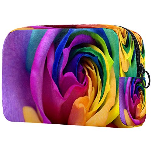 Vibrant Rainbow Rose Cosmetic Bag - Multicolored Petals Makeup Pouch & Travel Organizer for Women | Portable Toiletry Case for Girls, Perfect for Travel, Gym & Daily Essentials