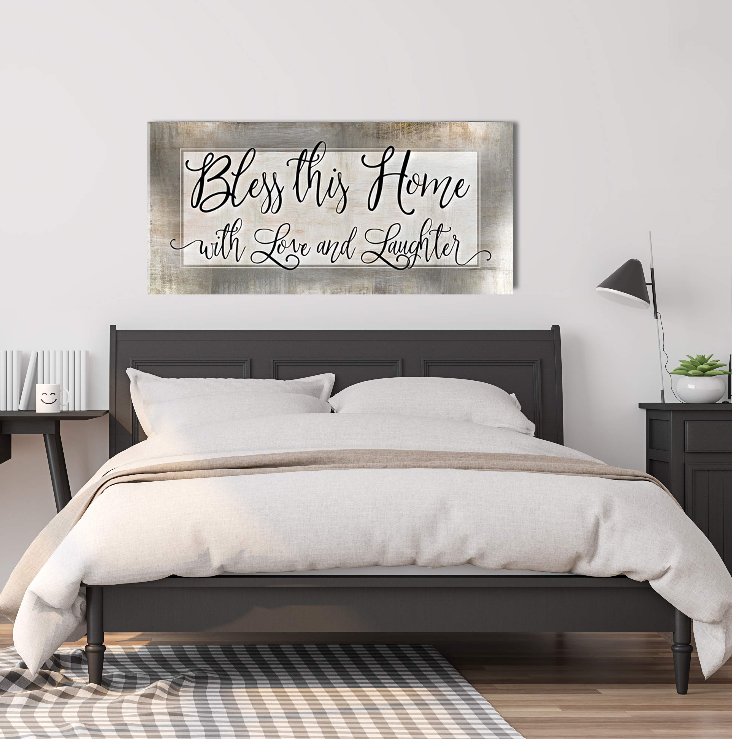 Bless This Home With Love Religious Wall Decor - Rustic Housewarming Gift for Living Room - Light Brown Wooden Sign 60x27 Inches - Perfect for Farmhouse, Christian & Wedding Home Decor