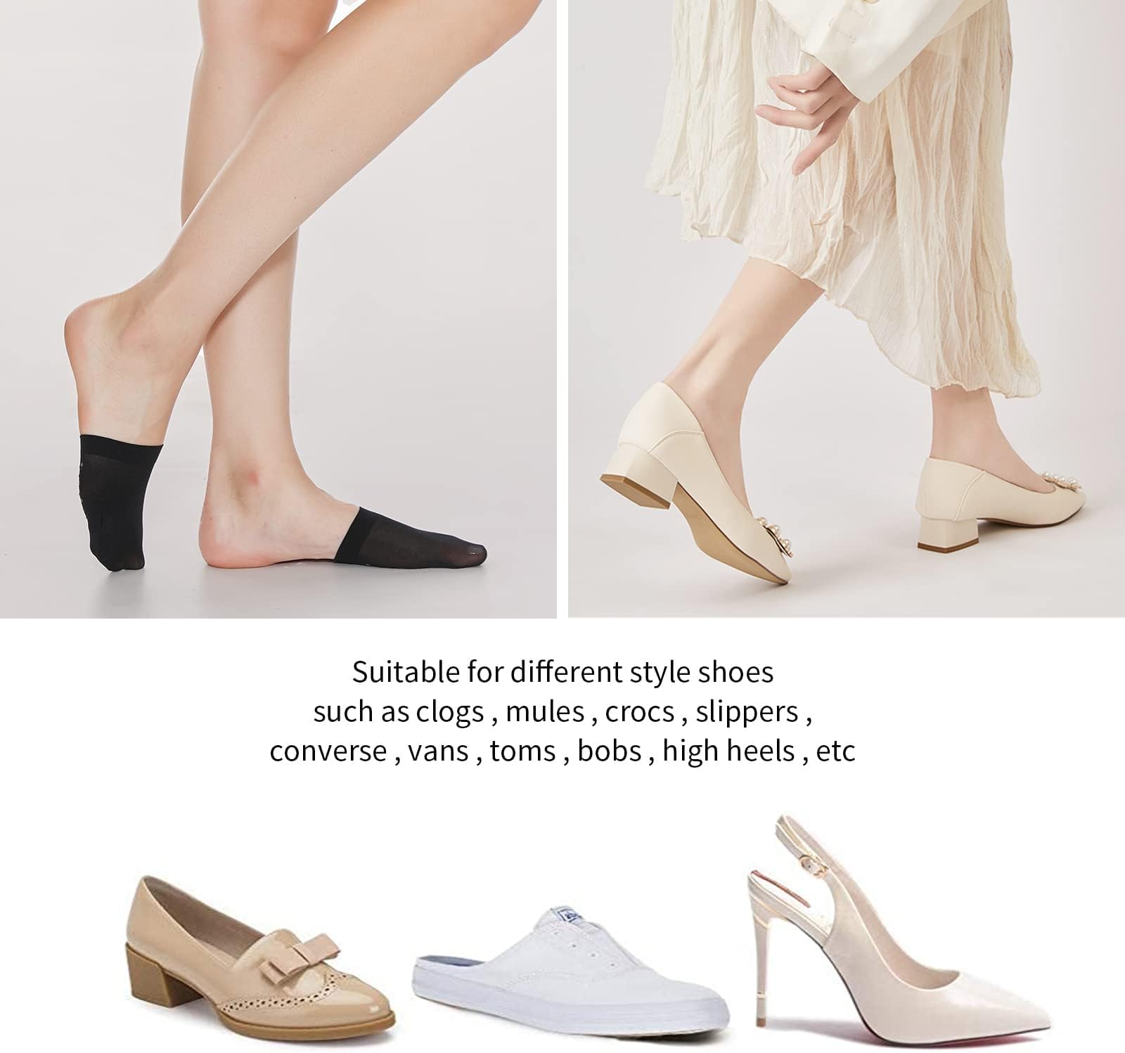 Non-Slip Women's Toe Topper Socks - Seamless No-Show Liners (6 Pairs) for Yoga & Sneakers