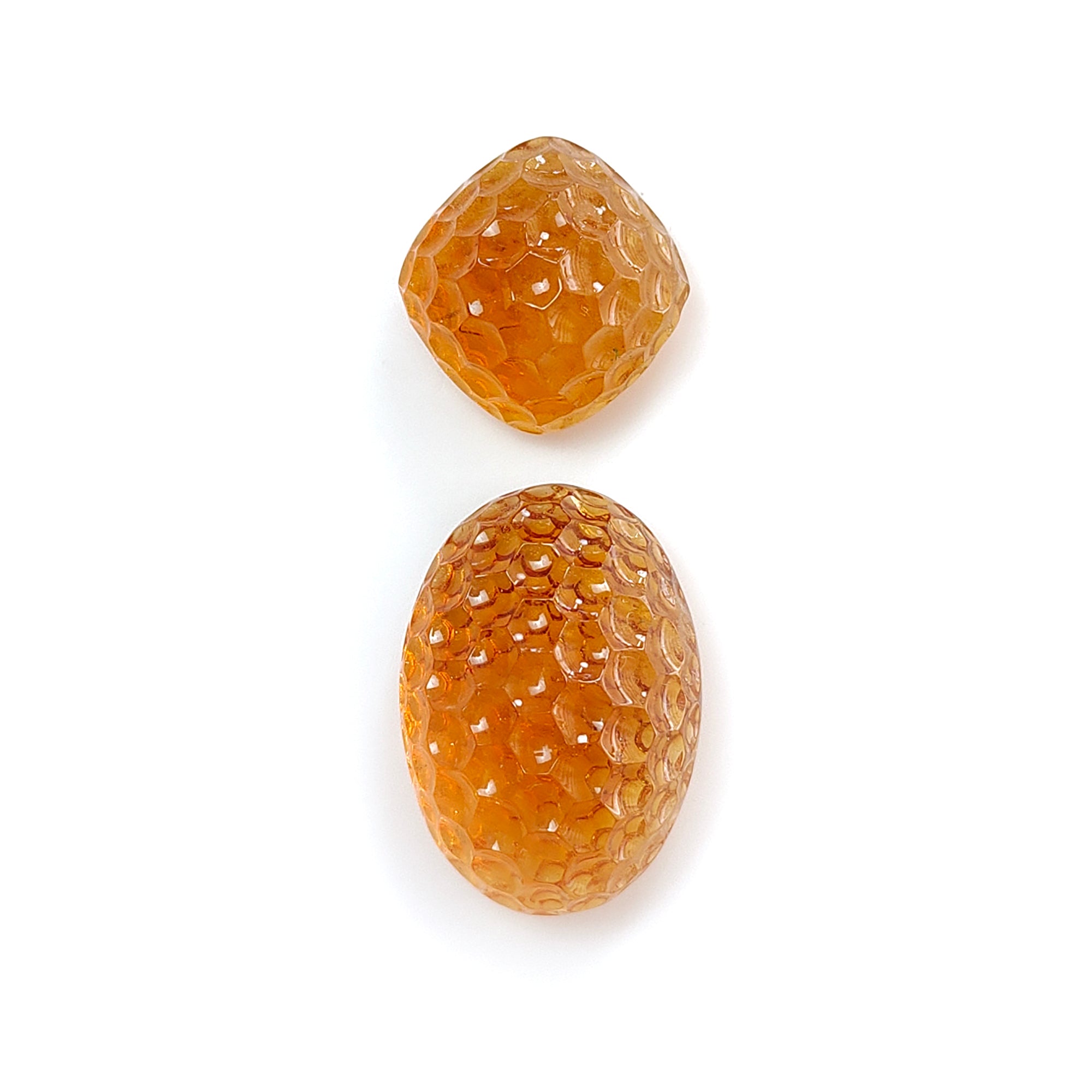 Natural Untreated Yellow Citrine Gemstone Carving - 38.70cts Oval & Cushion Shape (14mm, 19x17mm) 2pcs for Jewelry Making - Perfect for Rings, Pendants & Earrings
