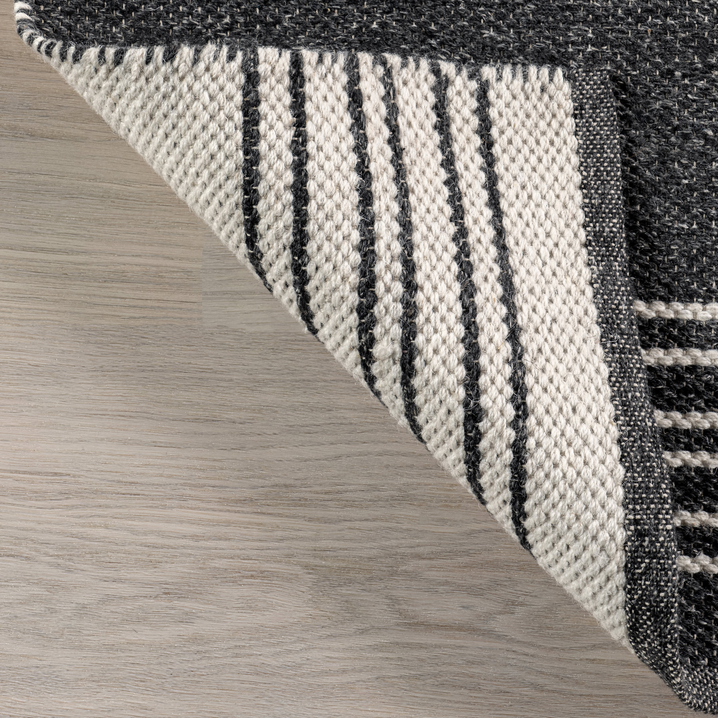 Reversible Striped Wool Rug - Dark Grey & Natural Birchwood | Soft & Durable for Living Room, Bedroom, or Office Decor