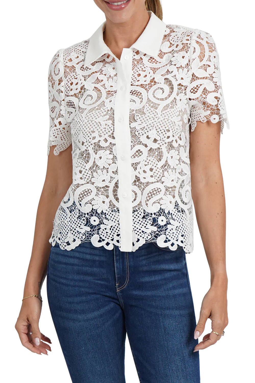 Amy Lace Top Women's Elegant White Blouse - Perfect for Office Wear, Date Night & Special Occasions