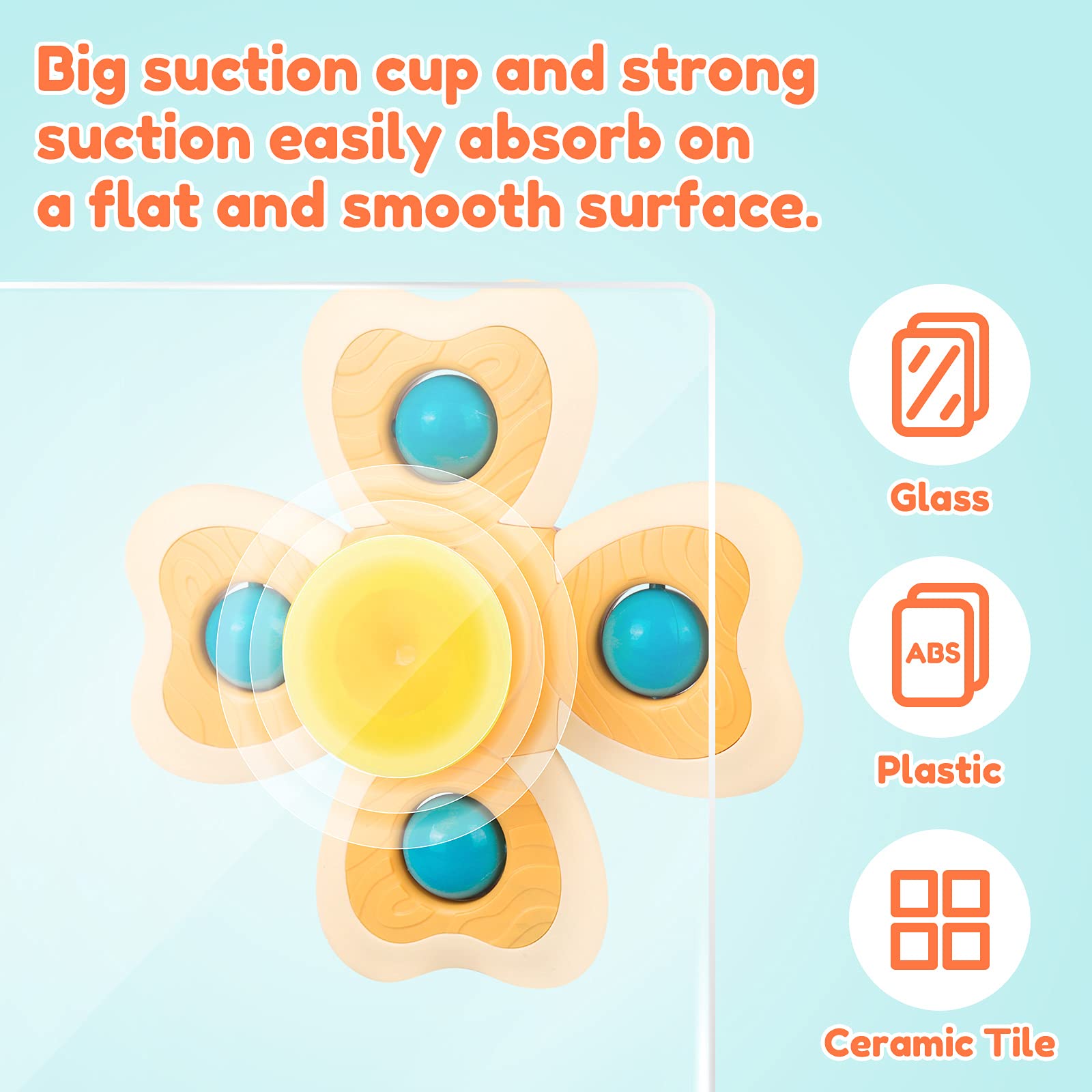 Vanmor Baby Suction Cup Spinning Top Toys - 4 Pack Sensory Spinner Toys for Toddlers 1-3 Years, Window & High Chair Tray Suction Toys for Bath Time, Airplane Travel & Sensory Play - Perfect Gift for Boys & Girls