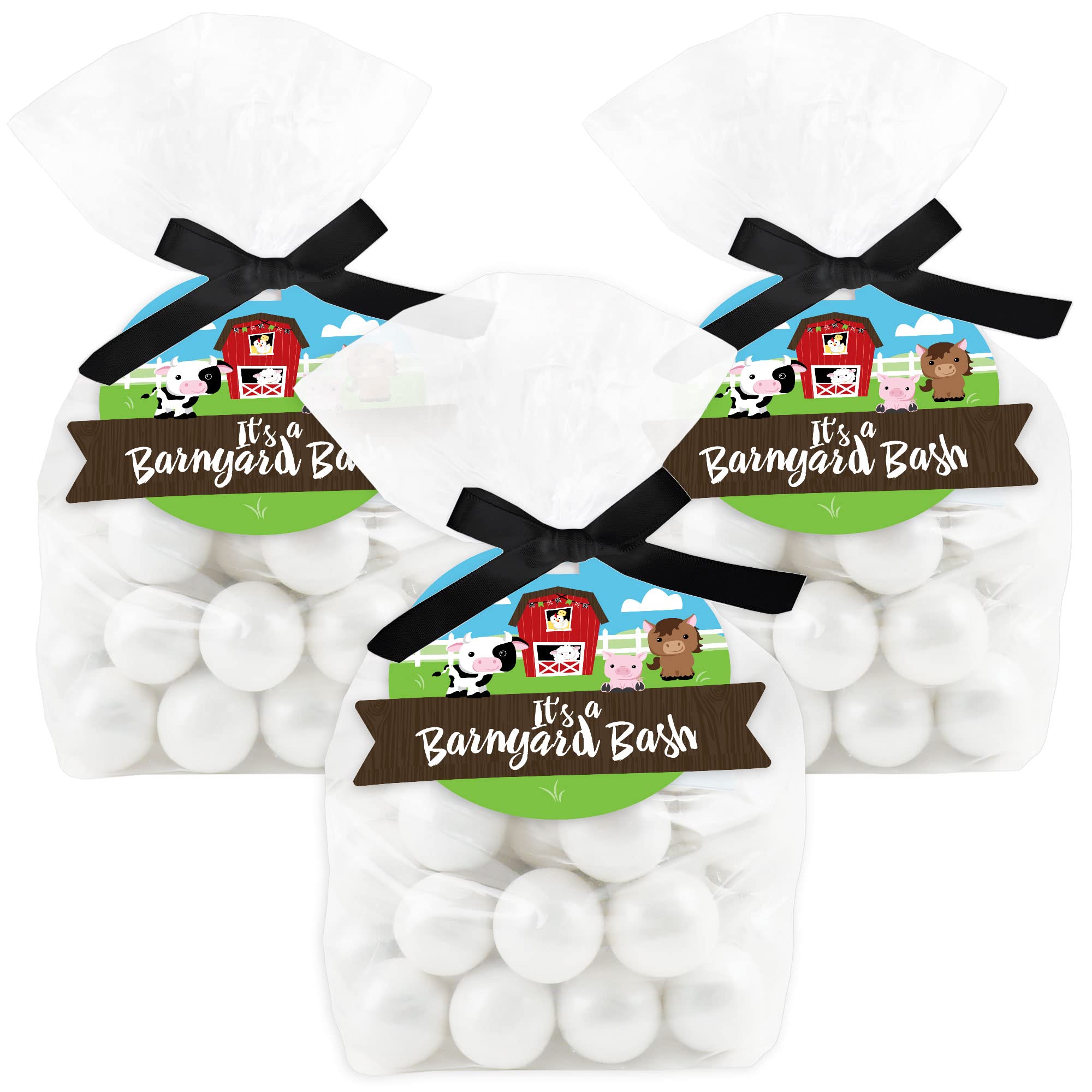 Farm Animal Treat Bags for Baby Showers & Birthday Parties - Set of 12 Clear Goodie Favor Bags with Tags | Perfect for Barnyard Theme Celebrations, Classroom Rewards & Party Favors