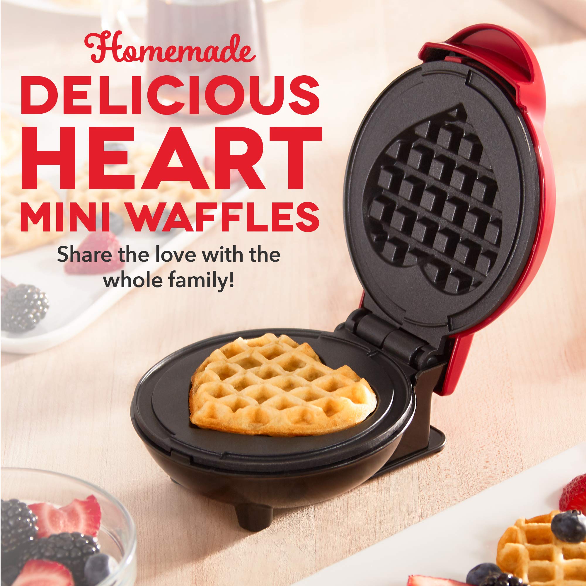 **Dash Mini Donut Maker Machine - Non-Stick, Makes 7 Donuts - Perfect for Kid-Friendly Breakfast, Snacks & Desserts - Includes Mini Waffle Maker (Aqua & Red Heart, 4 Inch) - Great for Parties, Gifts & Family Fun**