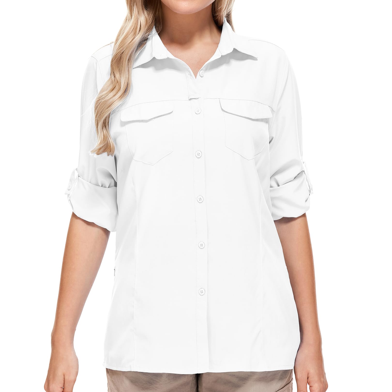 UPF50+ Women's & Men's Sun Protection Fishing Shirts - Long Sleeve Travel & Safari Work Shirts with Zipper Pockets - Perfect for Outdoor Activities, Hiking, Beach & Summer Adventures