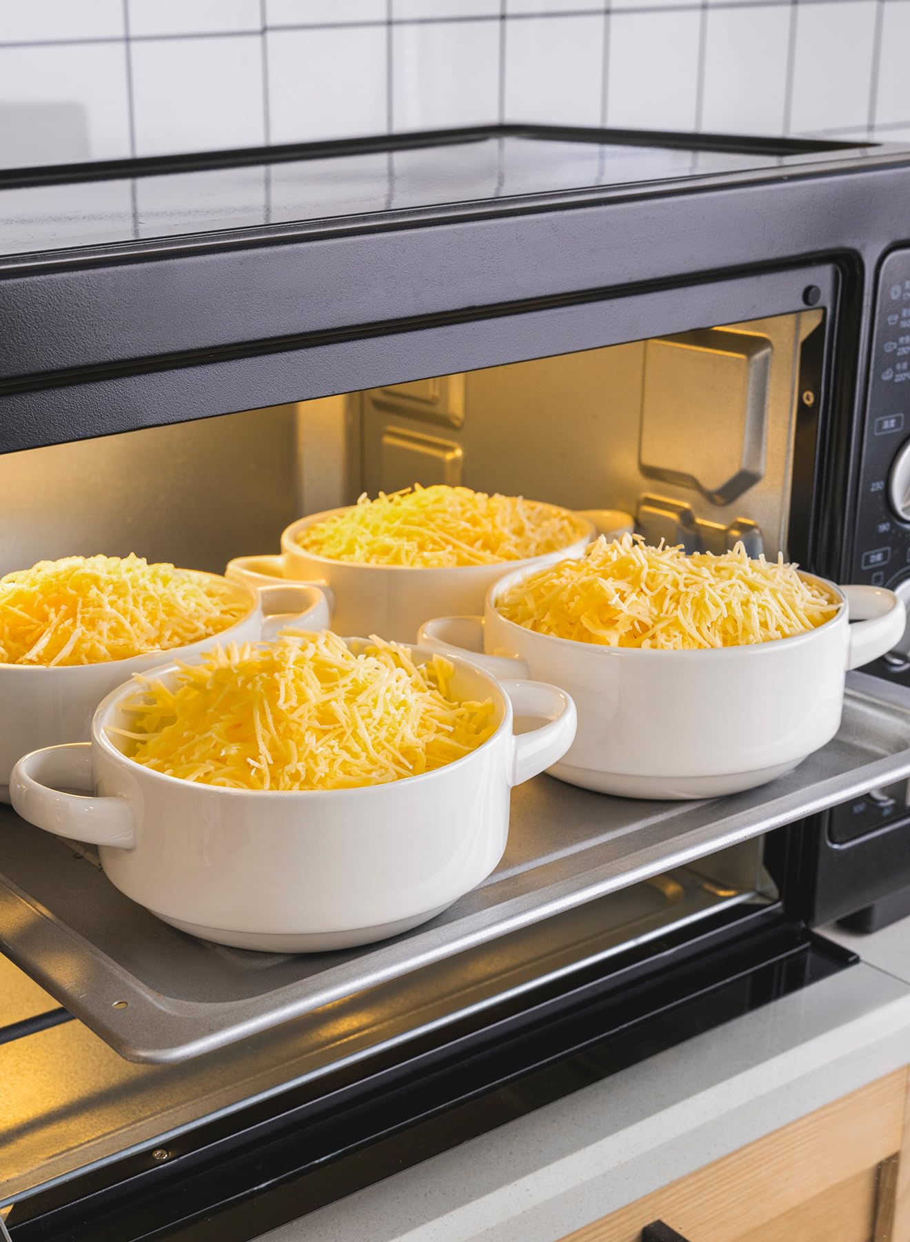 Sweese Porcelain Soup Bowls with Handles - 20oz French Onion Soup Bowls Set of 4, Oven & Microwave Safe, Stackable Serving Bowls for Chili, Beef Stew, Pasta - Dishwasher Safe White Porcelain Bowls - Perfect for Family Dinners, Restaurant Serving & Holiday Gifts