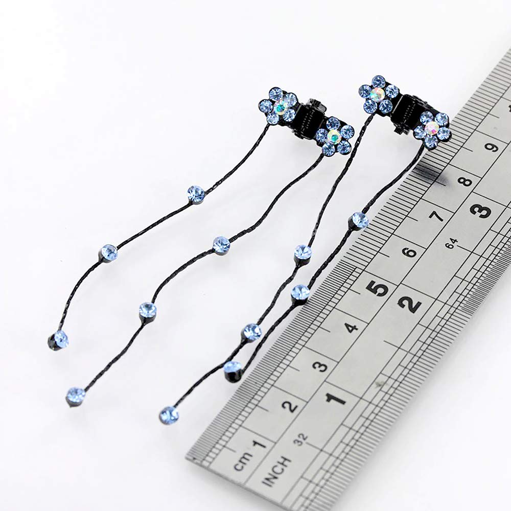 Elegant Blue Rhinestone Flower Hair Clips for Women - Drop Dangling Hair Pins Set of 2 | Perfect for Weddings, Parties & Everyday Hairstyles