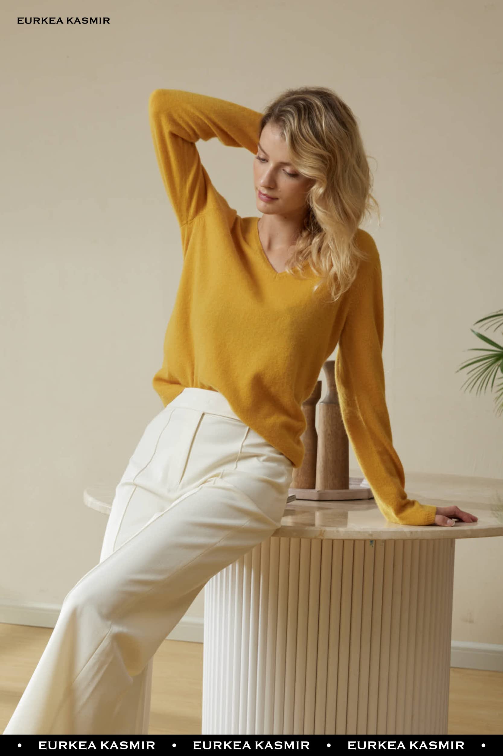 EURKEA 100% Cashmere V-Neck Sweater for Women - Soft Long Sleeve Pullover Winter Top | Perfect for Office, Date Night & Holiday Gifts