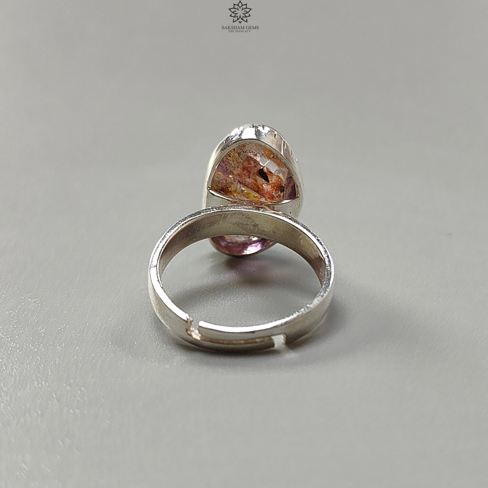 Natural Untreated Super Seven Amethyst Sterling Silver Ring - 925 Silver Bezel Set Adjustable Ring (5.56g) for Women, Healing Crystal Jewelry Gift | Perfect for Meditation, Spiritual Healing & Everyday Elegance