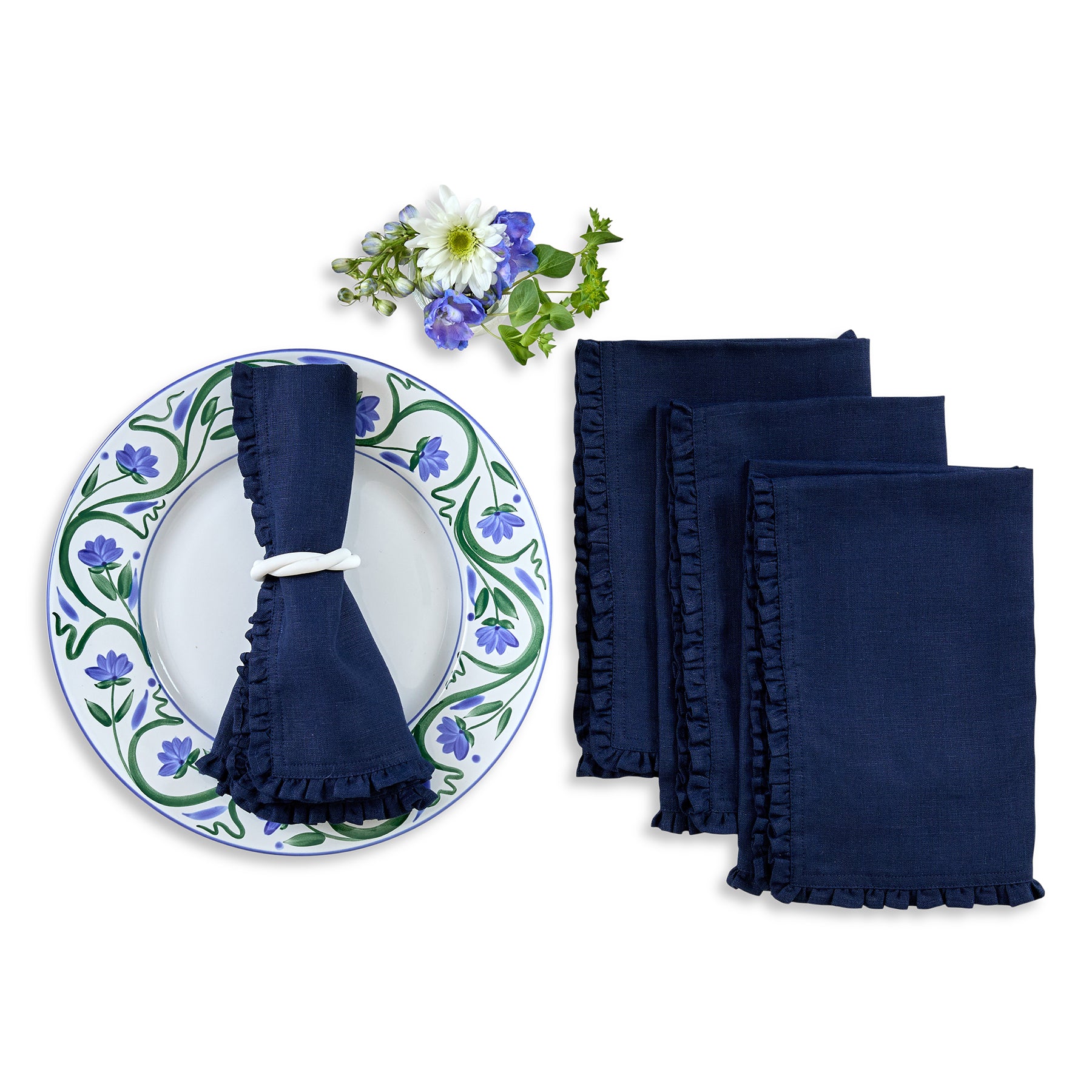 Juliette Ruffled Napkins - Set of 4 Premium Cotton Dinner Napkins for Formal Dining & Special Occasions