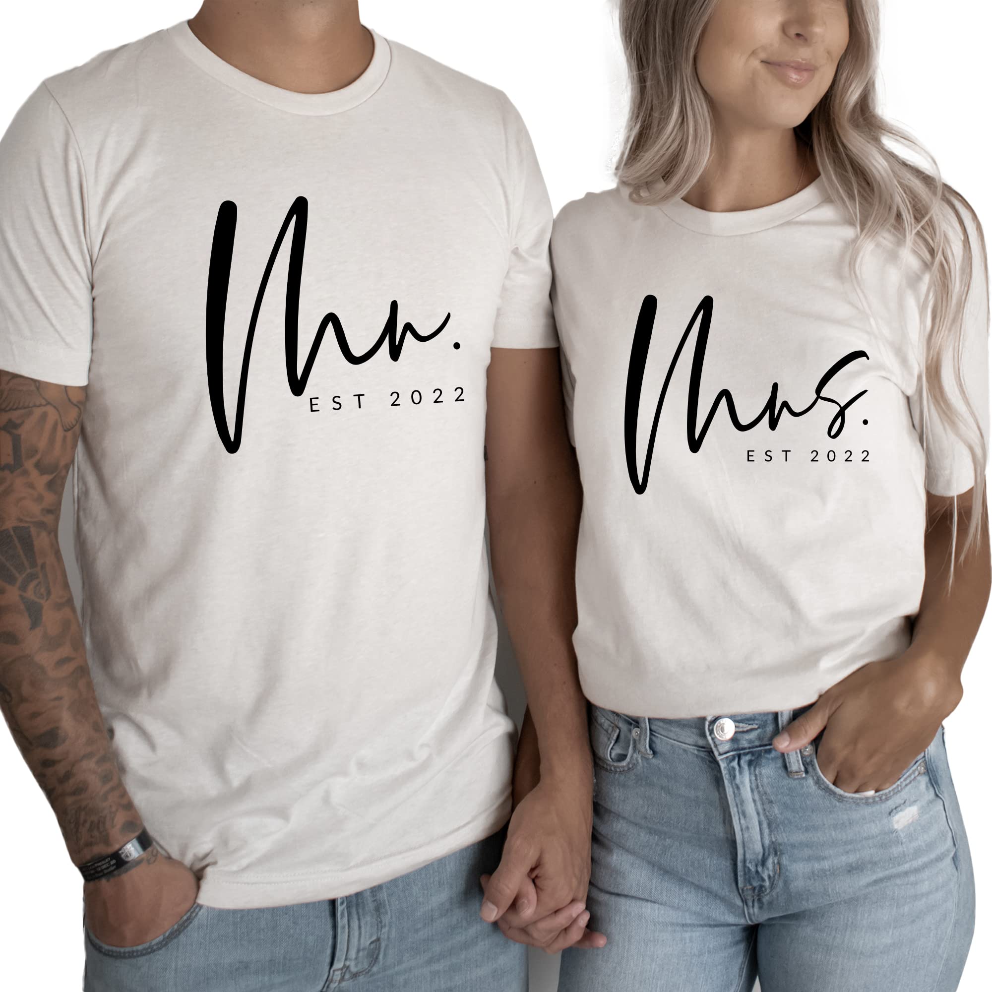 Custom Mr & Mrs Shirts for Couples - Cute Bride Gift, Just Married T-Shirt, Engagement & Honeymoon Apparel - Unisex Cotton Tee with Script Design for Wedding Parties, Bridal Showers & Romantic Getaways
