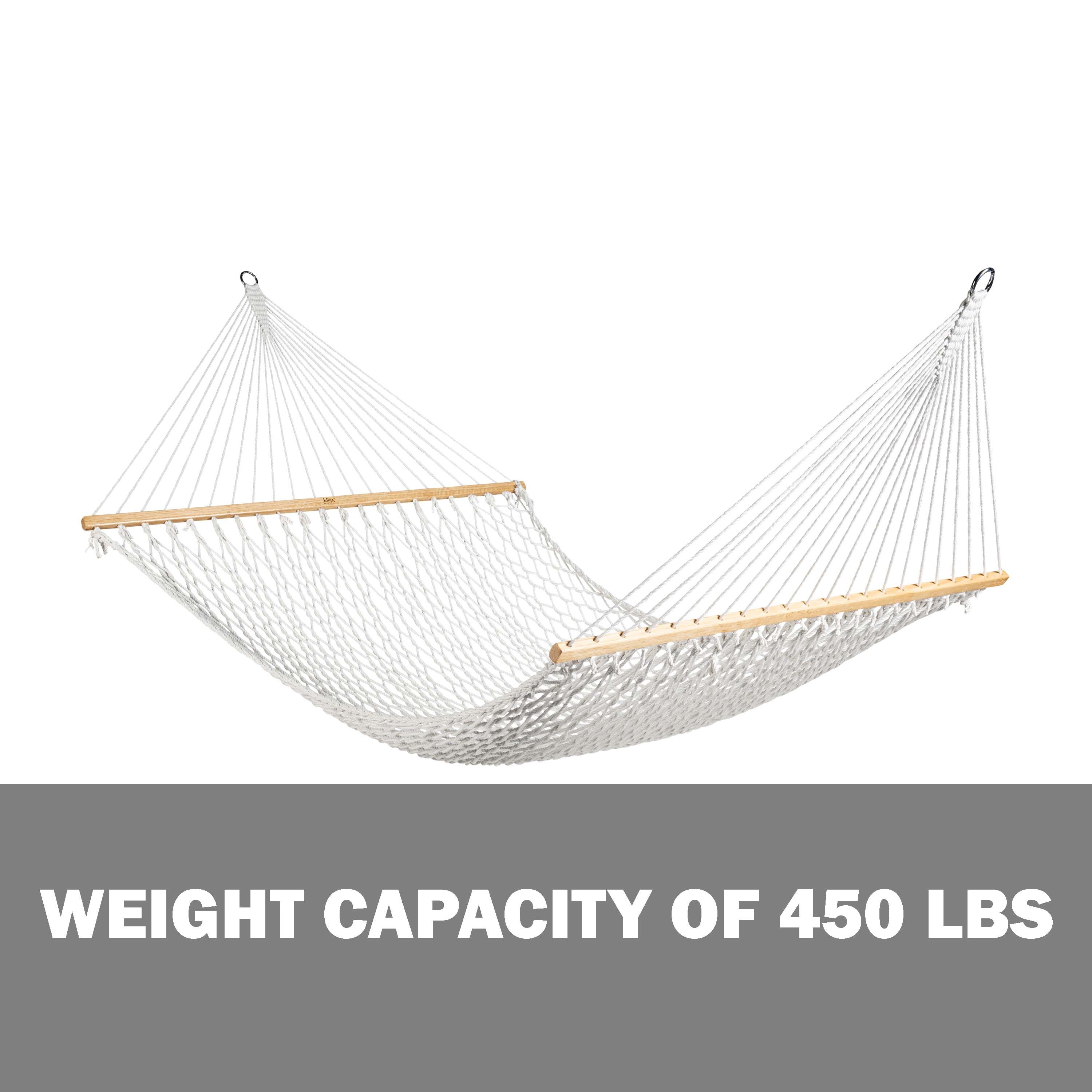 Bliss Hammocks BH 411 Classic 2 Person Rope Hammock with Spreader Bars & Hanging Hardware - 60 Inch Wide, 450 lb Weight Capacity - Perfect for Backyard, Patio, Camping and Outdoor Relaxation
