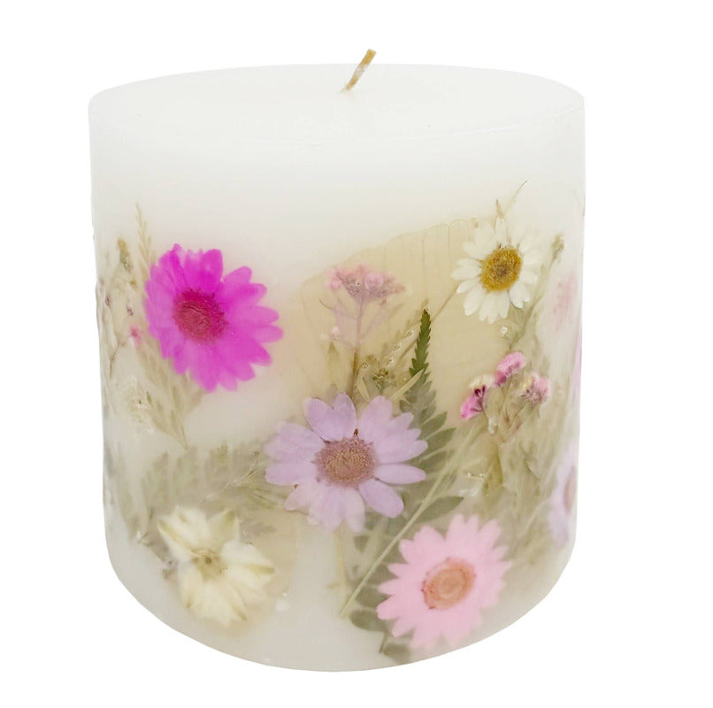Fresh Peony Pressed Flower Pillar Candle - Handmade Soy Wax Candle with Dried Flowers for Home Decor, Wedding Centerpiece & Romantic Gifts