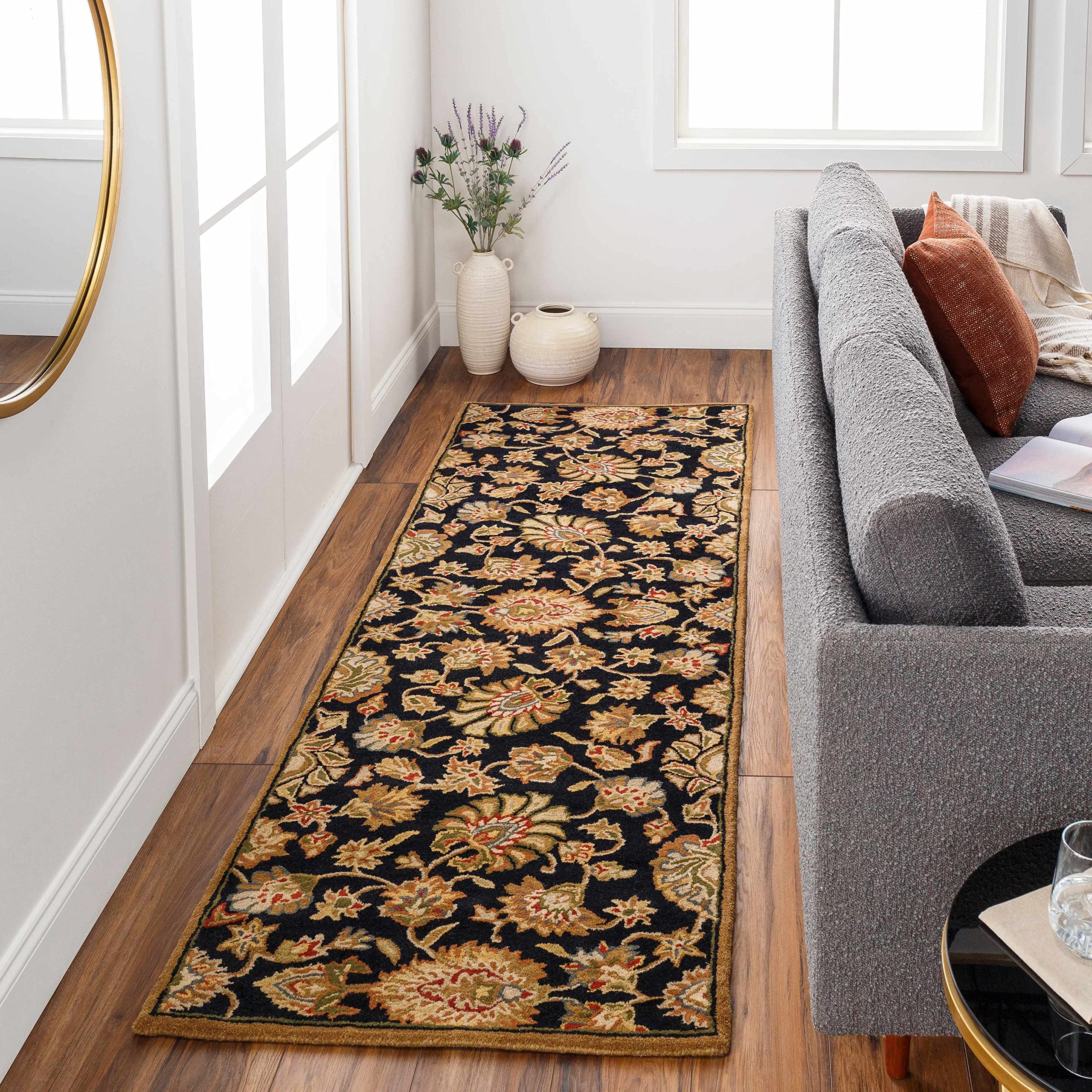 Hauteloom Huxley Wool Area Rug for Living Room & Bedroom - Traditional Design in Black, Beige, Red - 2' x 3' - Soft & Durable Floor Covering for Home Decor