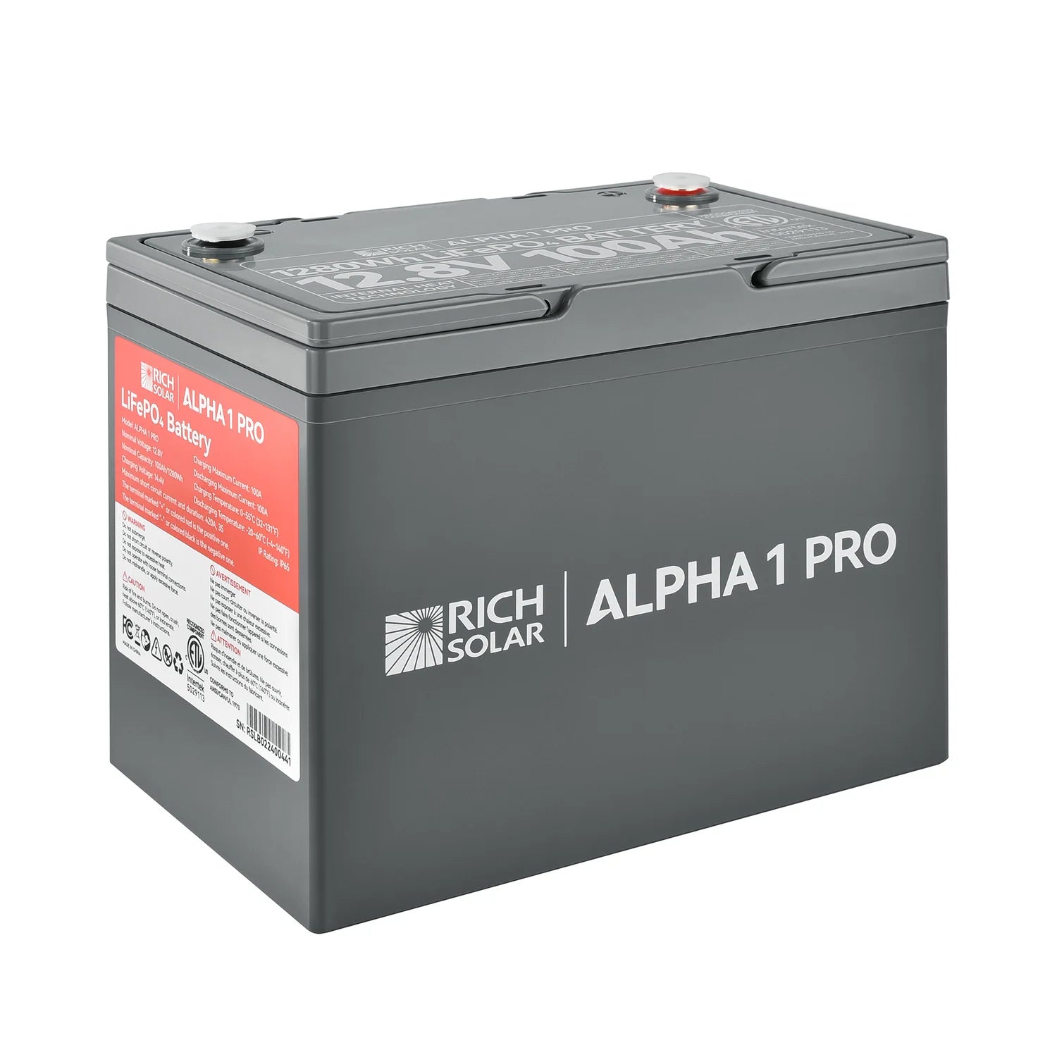 Rich Solar ALPHA 1 PRO 12V 100Ah LiFePO4 Lithium Iron Phosphate Deep Cycle Battery - Perfect for Solar Power Systems, RVs, Marine & Off-Grid Applications