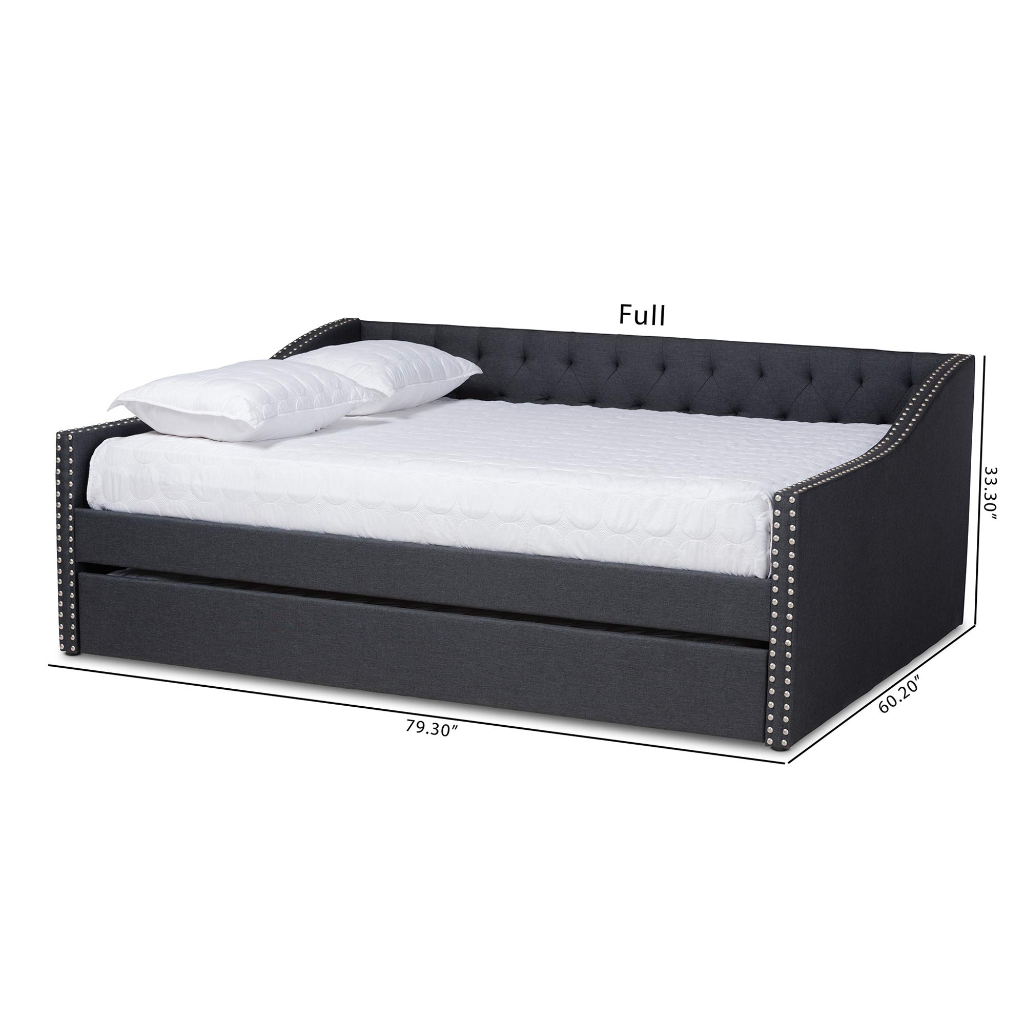 Baxton Studio Modern Queen Daybed with Trundle - Dark Grey Upholstered Sleeper Sofa for Guest Room, Living Room & Small Spaces
