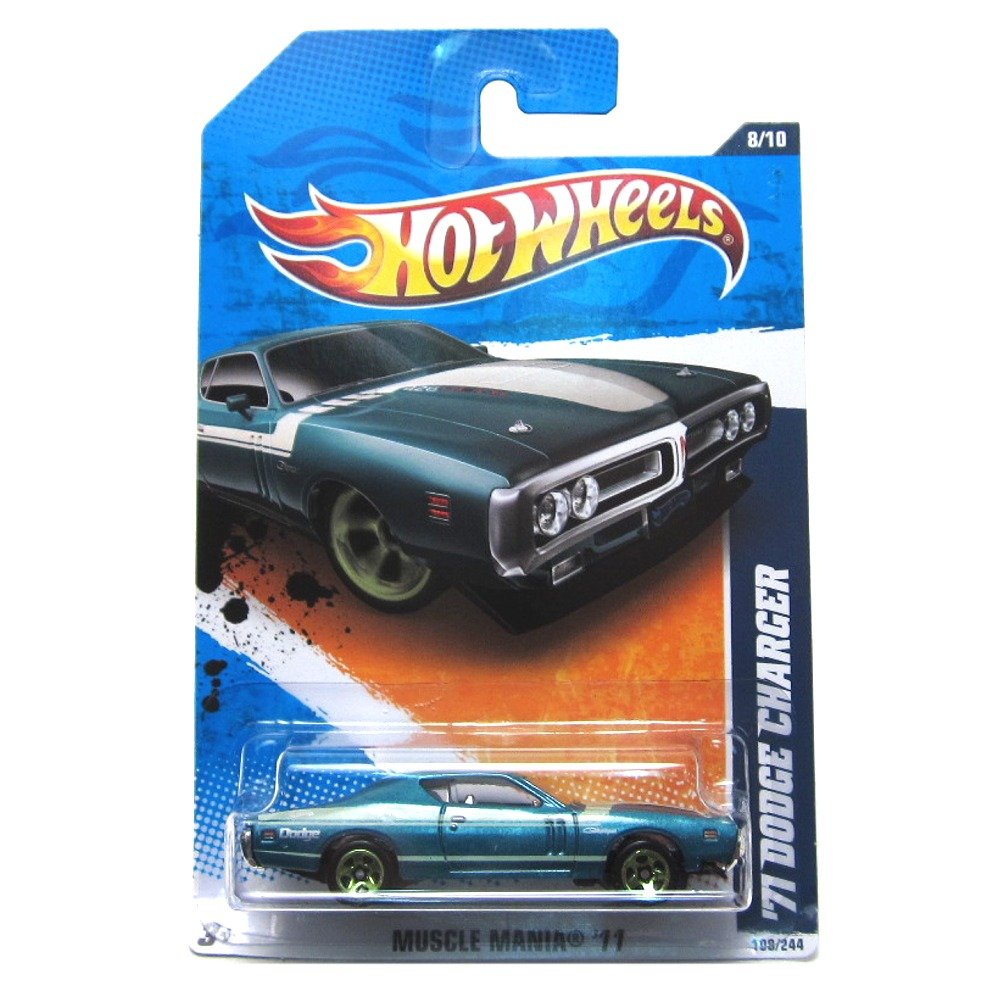 2011 Hot Wheels '71 Dodge Charger Teal #108/244 Die-Cast Car - Rare Collectible Toy for Kids & Adults - Perfect for Display, Gifts, and Car Enthusiast Collections