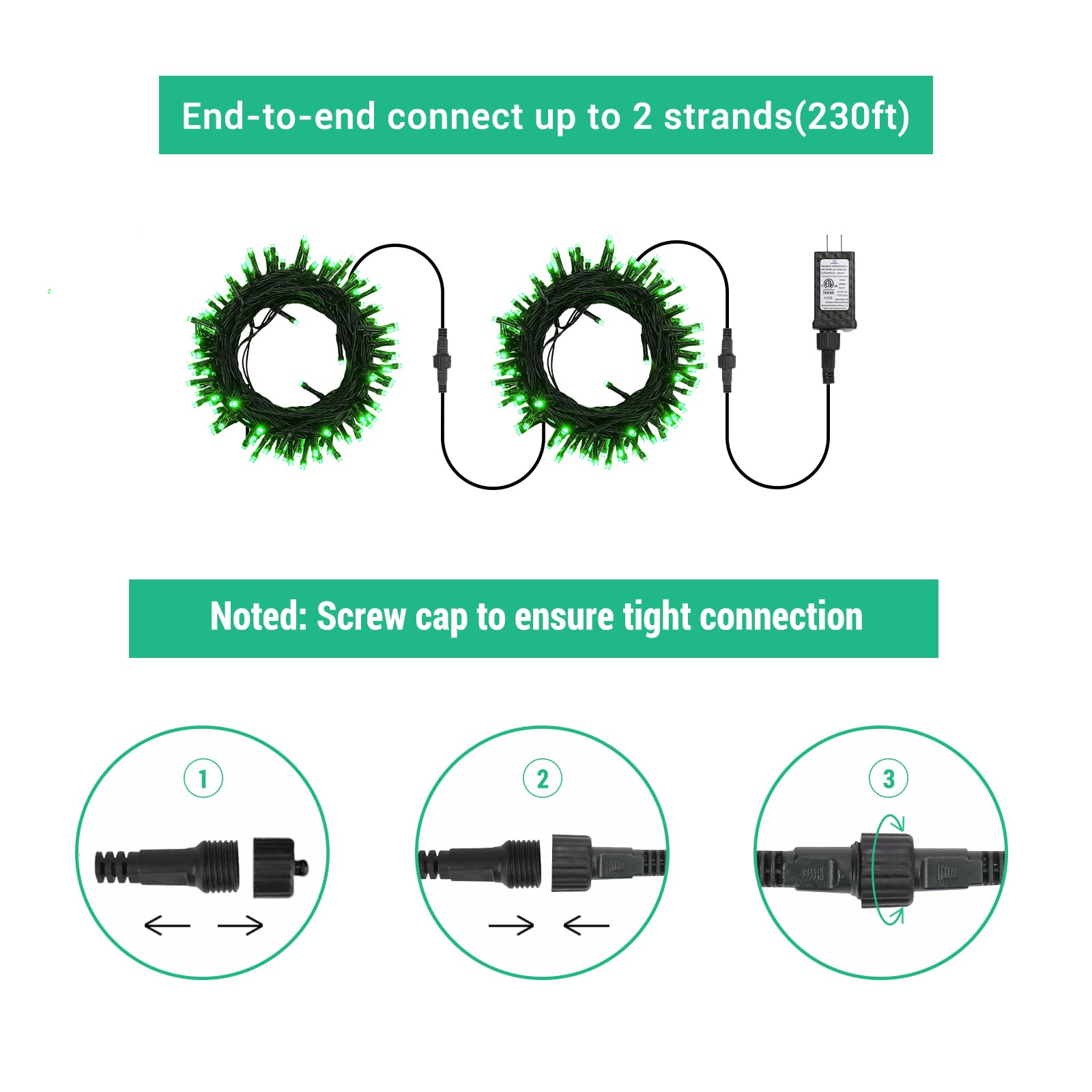 Joomer 100FT 300 LED Christmas String Lights with 8 Modes & Timer - Waterproof Connectable Plug-in Fairy Lights for Indoor Outdoor Holiday Decorations - Perfect for Home, Garden, Party, Christmas Tree (Green)