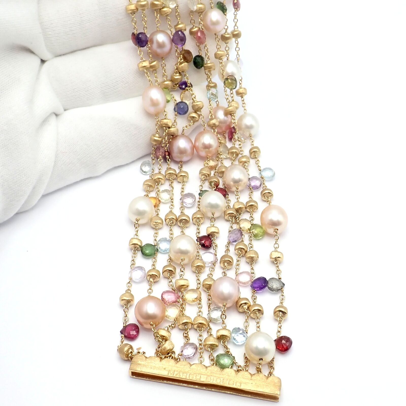Marco Bicego 18k Yellow Gold Pearl Bracelet with Multicolor Gemstones - Elegant Jewelry for Women, Perfect for Weddings, Parties & Special Occasions