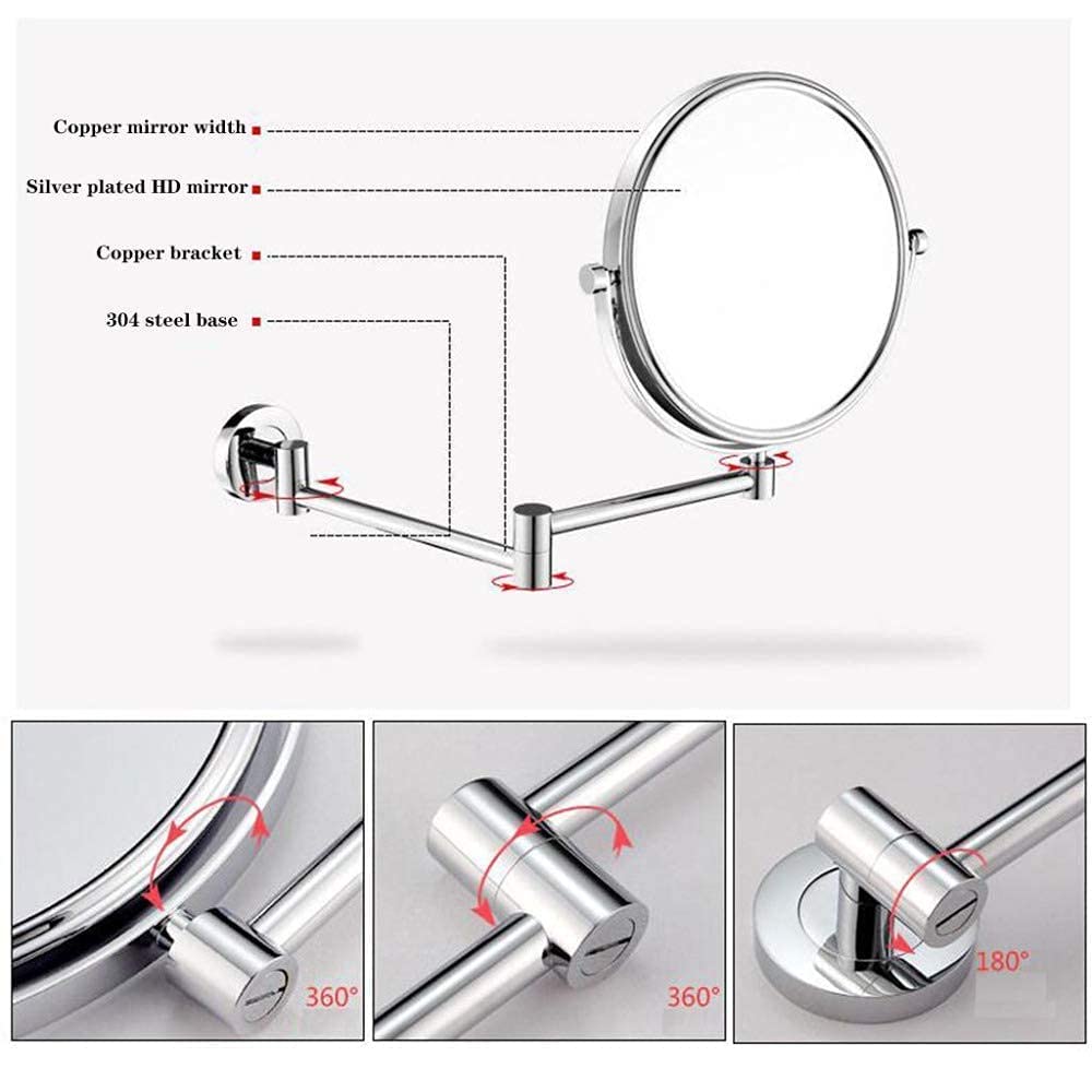360° Rotating Double-Sided Wall Mounted Makeup Mirror with Adjustable Stretch - Perfect for Shaving, Makeup & Bedroom Vanity Decor