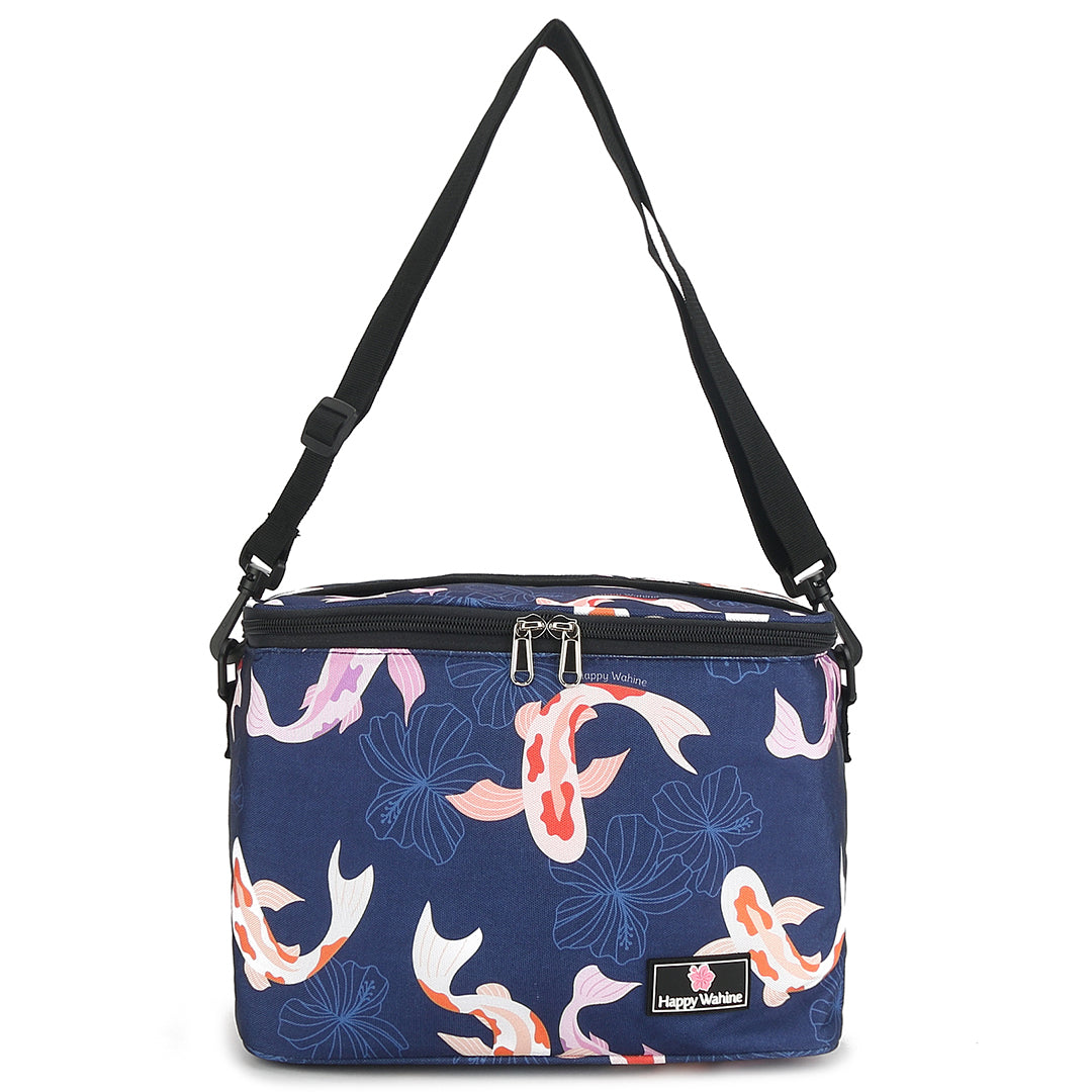Premium Insulated Cooler Tote Bag - Medium Size, Stylish Koi Navy Design - Perfect for Beach Picnics, Camping Trips & Outdoor Adventures