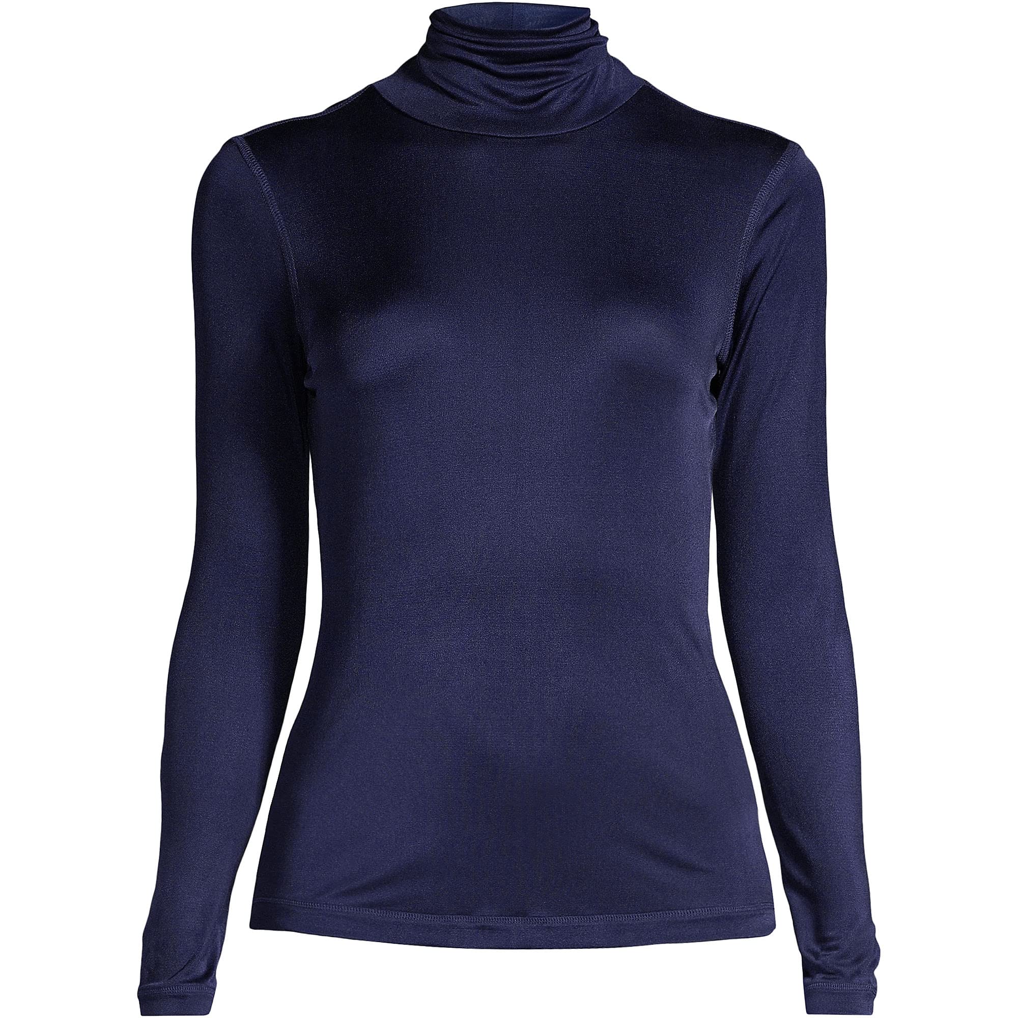 Lands' End Women's Silk Interlock Turtleneck Long Underwear Top - Soft Thermal Base Layer for Cold Weather, Layering & Outdoor Activities