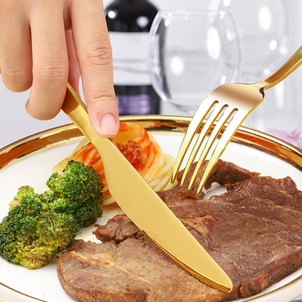 60-Piece Gold Silverware Set, CXJY Premium Stainless Steel Flatware Set Service for 12 - Titanium Gold Plated Cutlery Set with Spoons, Forks & Knives - Mirror Polished, Dishwasher Safe - Perfect for Weddings, Dinner Parties & Luxury Dining