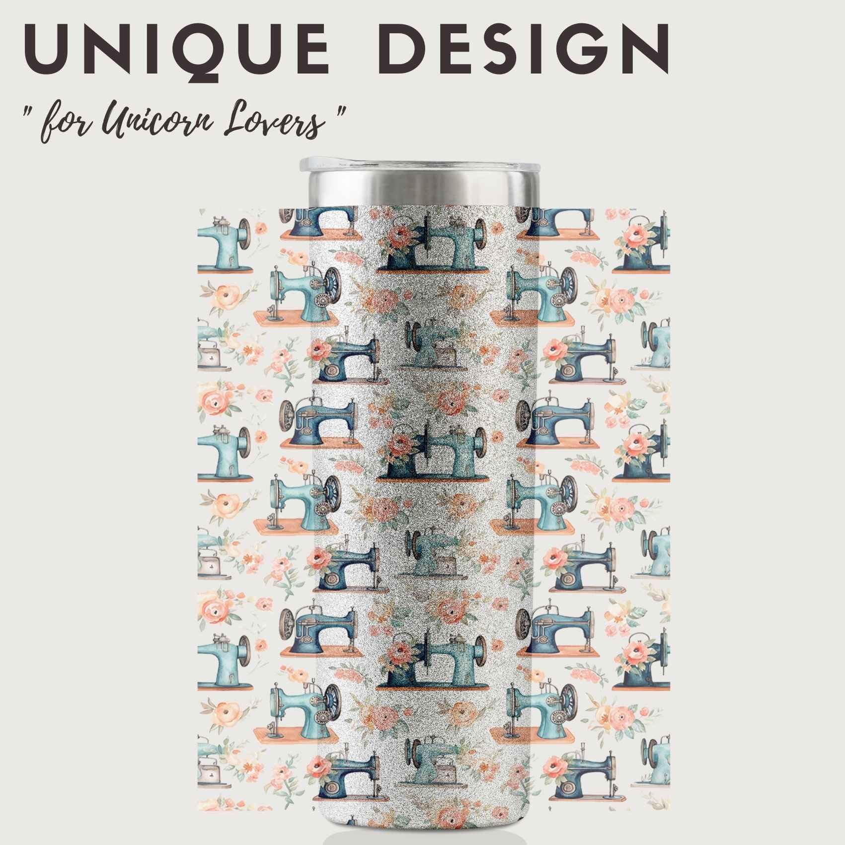 Onebttl 20oz Stainless Steel Insulated Travel Mug with Glitter - Funny Sewing Themed Gift for Women, Sewing Lovers, Knitters & Quilters - Perfect Birthday & Christmas Present for Seamstress - Great for Coffee, Tea & On-the-Go Drinks