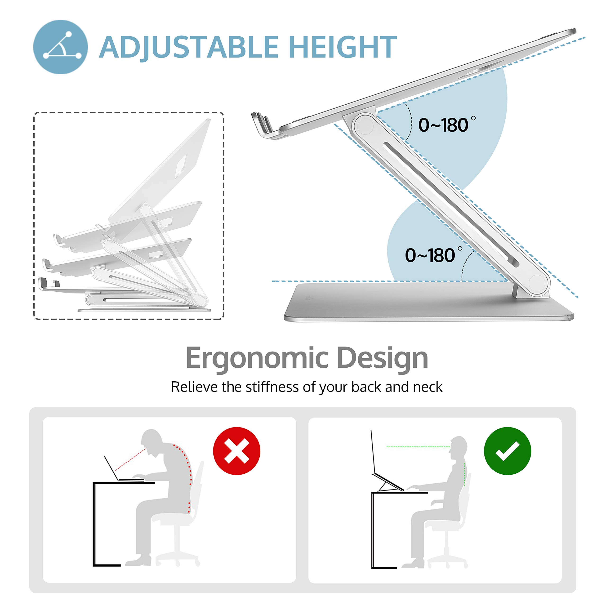 ProCase Adjustable Laptop Stand - Ergonomic Aluminum Laptop Riser for MacBook Pro/Air, Surface, Dell & Lenovo (Up to 15.6