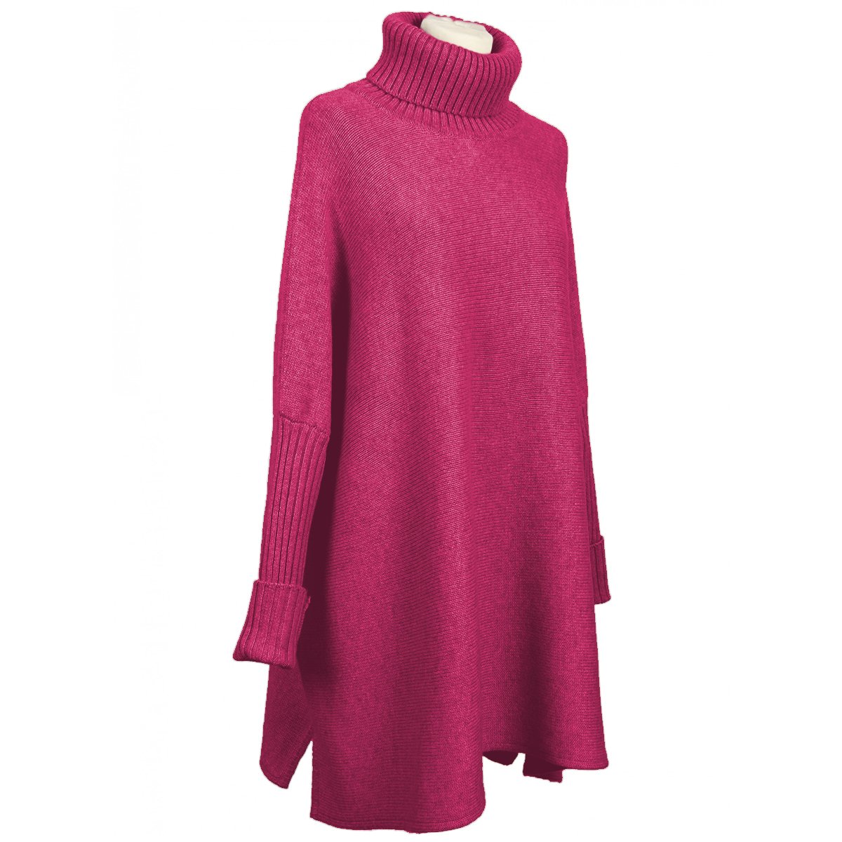 Parisbonbon Women's 100% Cashmere Ribbed Poncho - Soft Pink 5XS - Cozy Winter Wrap for Office, Travel & Casual Outings