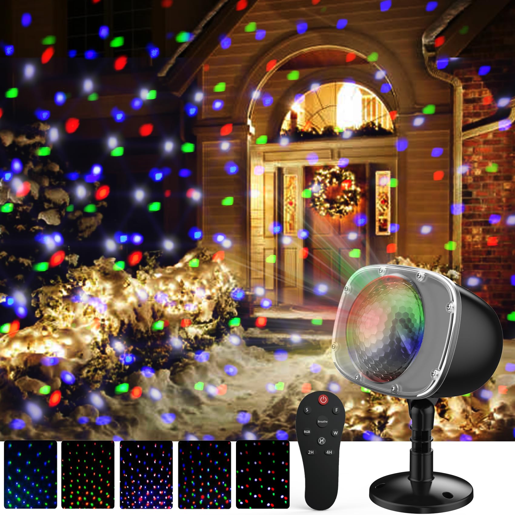 RGBW Outdoor Christmas Snowfall Projector Lights with Remote Control - Rotating Falling Snow Effect for Yard, Garden, House Decor - Perfect for Halloween, Christmas, and Winter Landscape Lighting