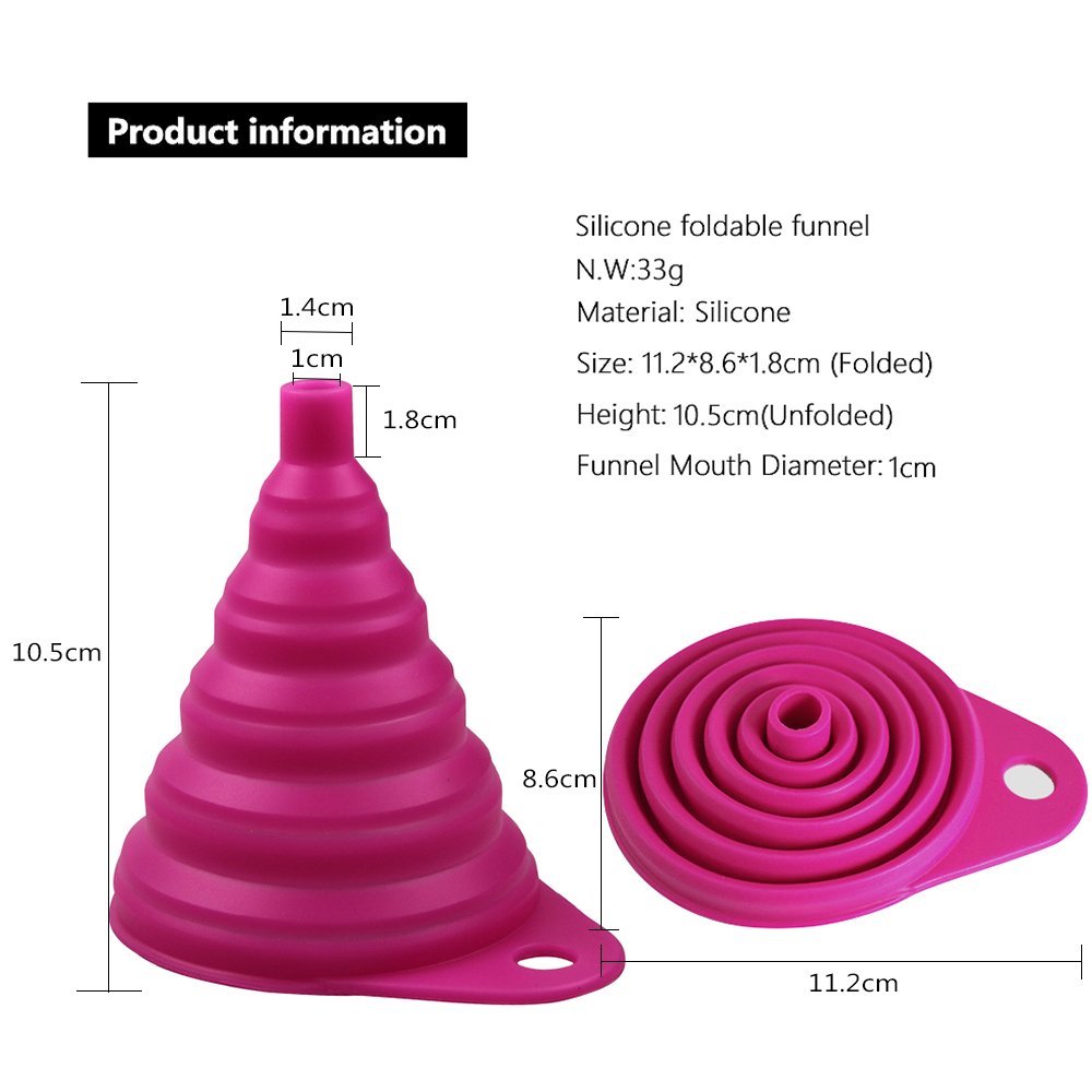 Foldable Silicone Funnel for Kitchen - BPA Free, Heat Resistant, Dishwasher Safe Collapsible Funnel (Pink) - Perfect for Baking, Cooking, Oil Transfer & Liquid Pouring